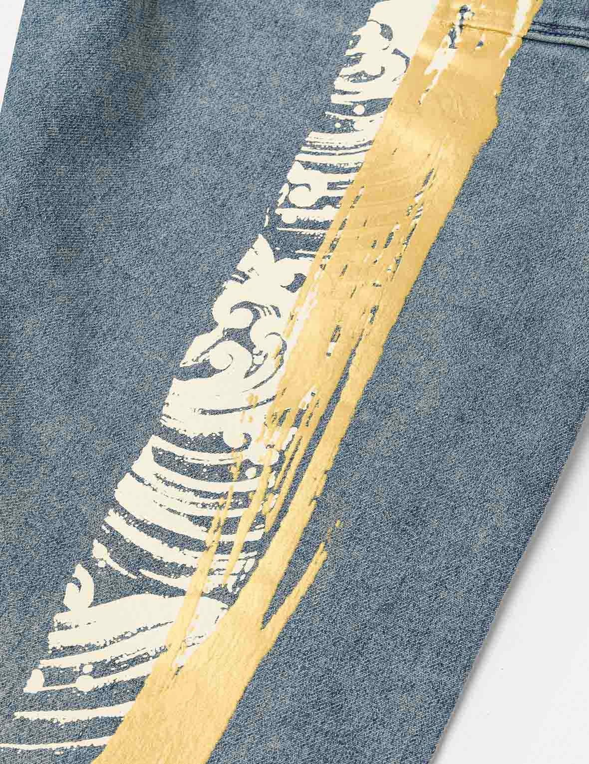Artistic Brush Daicock Print Cropped Jeans #2027 - 6
