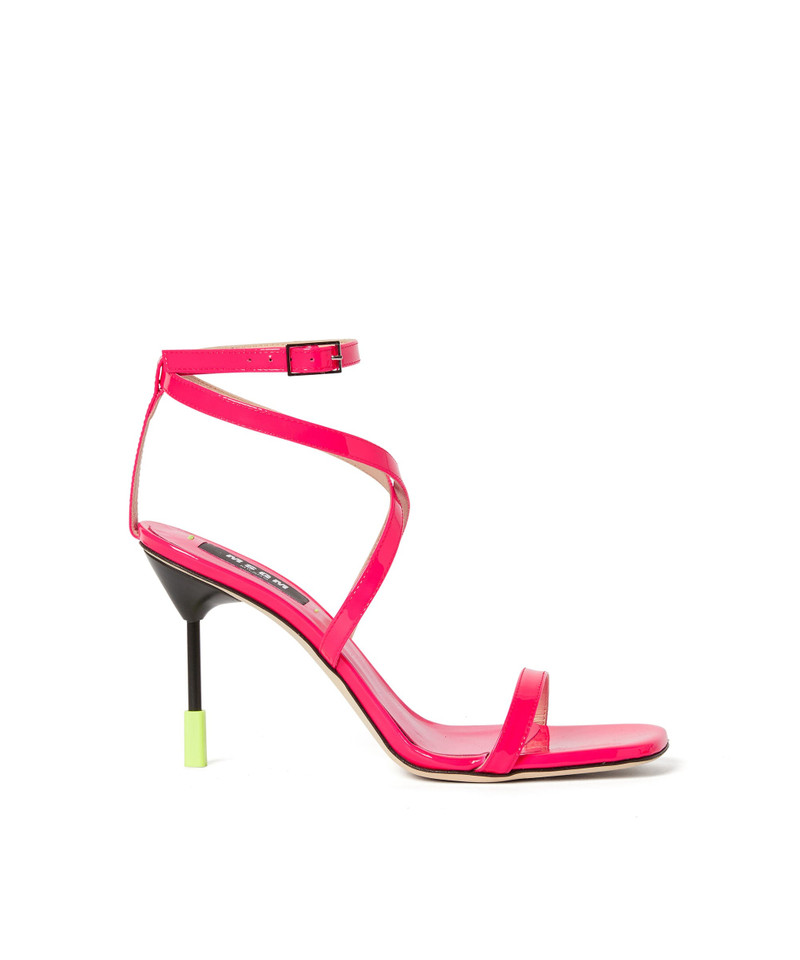 Multicolor heeled leather sandals with tubed straps 1