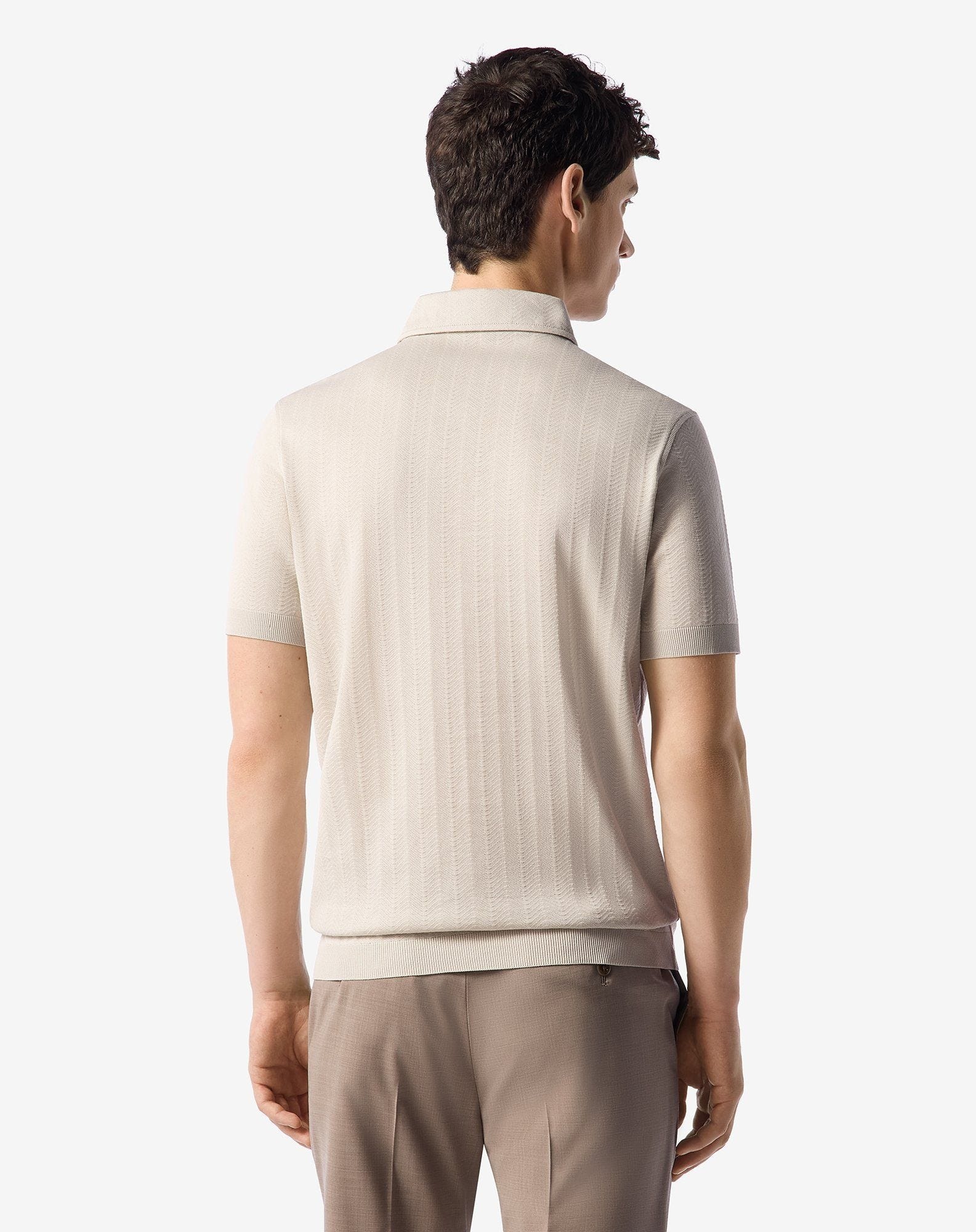 Natural white button-up lisle thread polo shirt - 3
