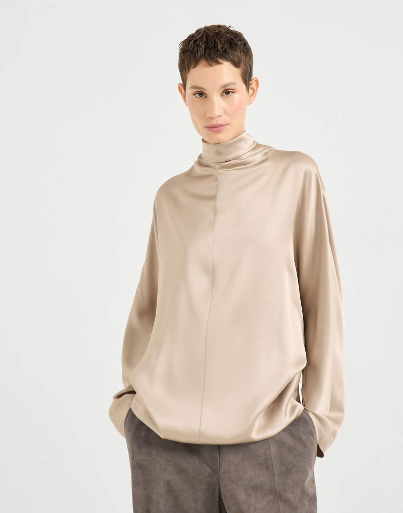 Double silk satin high neck blouse 1