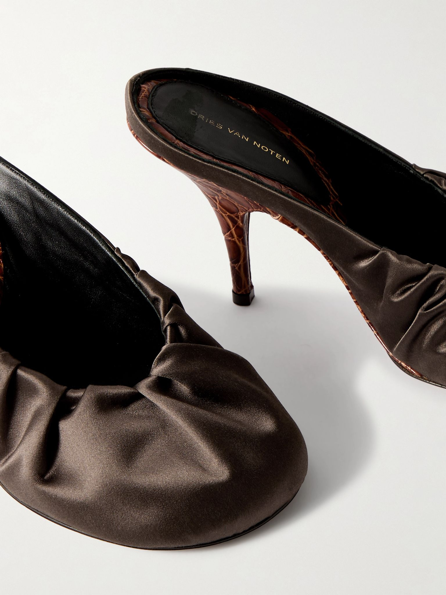 Ruched satin mules Dark brown - 4
