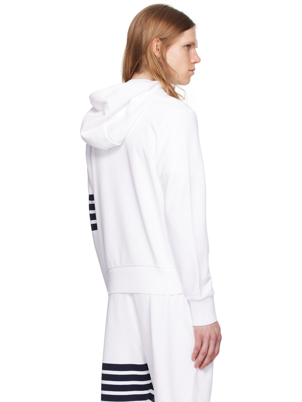 White Classic Loopback 4-Bar Zip Up Hoodie - 3
