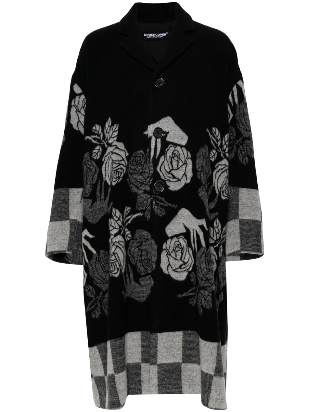 floral-jacquard buttoned coat - 1