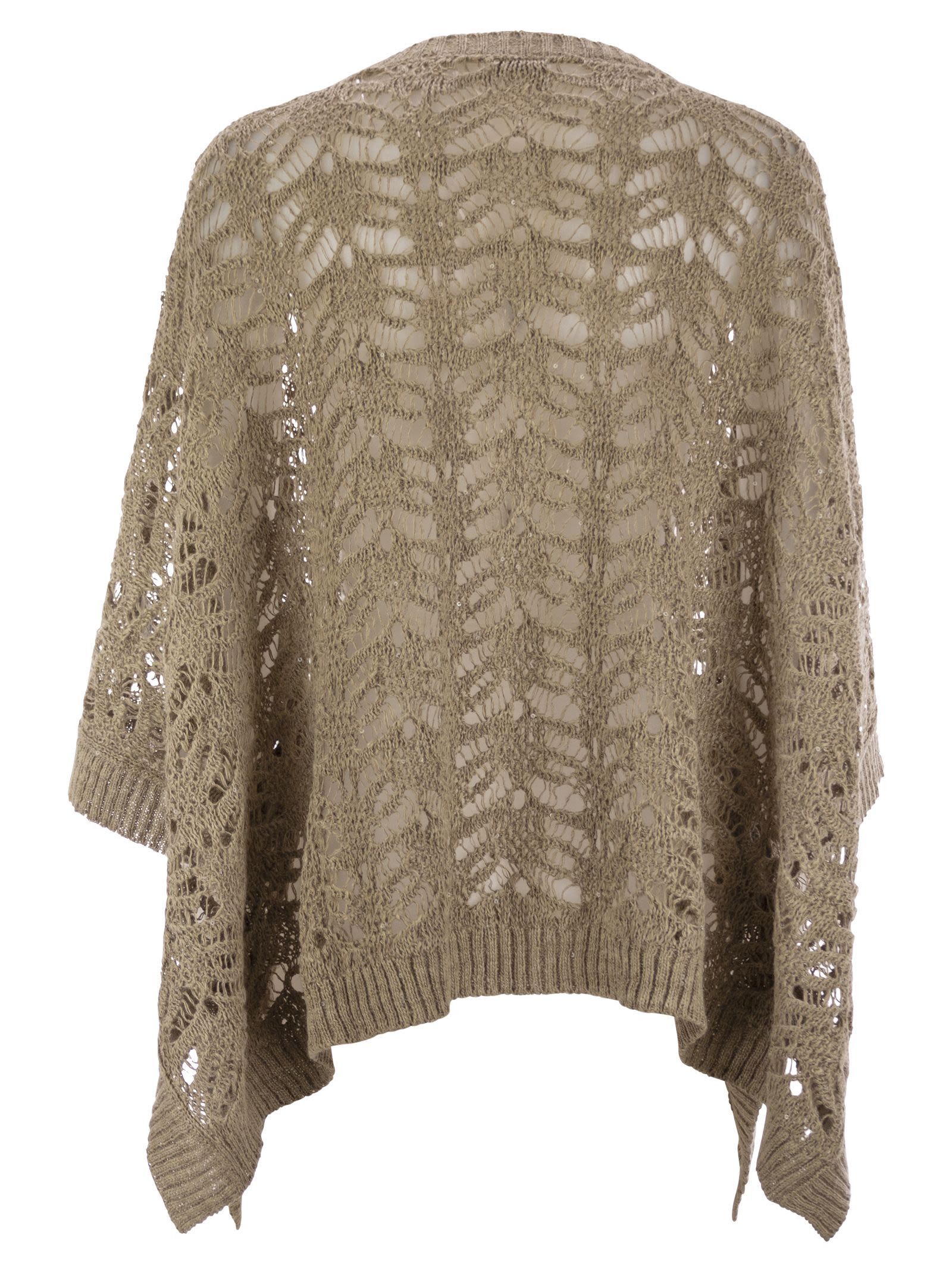 Brunello Cucinelli Women Foliage Lace Knitted Poncho In Linen And Diamond Silk - 2