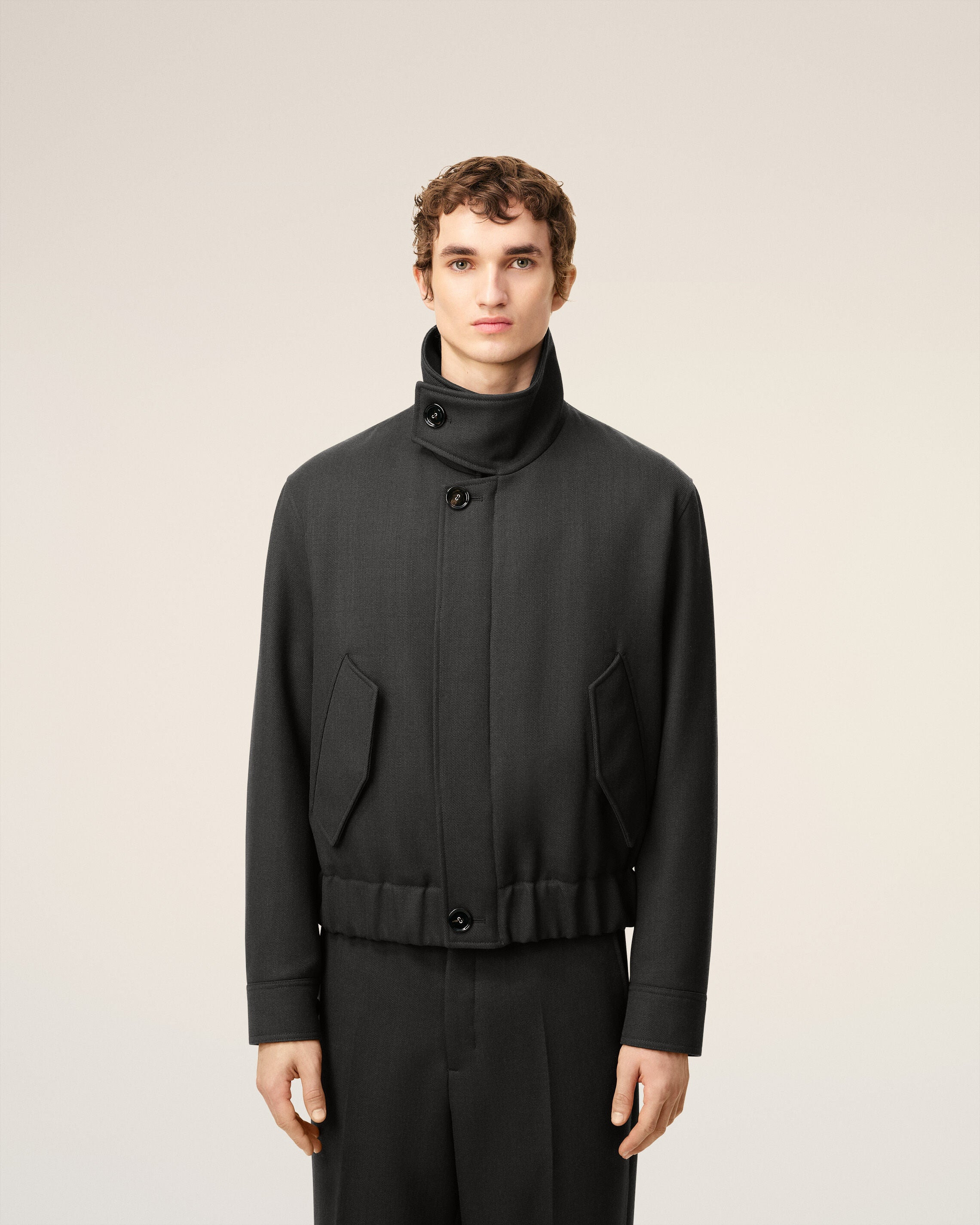 BLACK WOOL HARRINGTON JACKET - 3