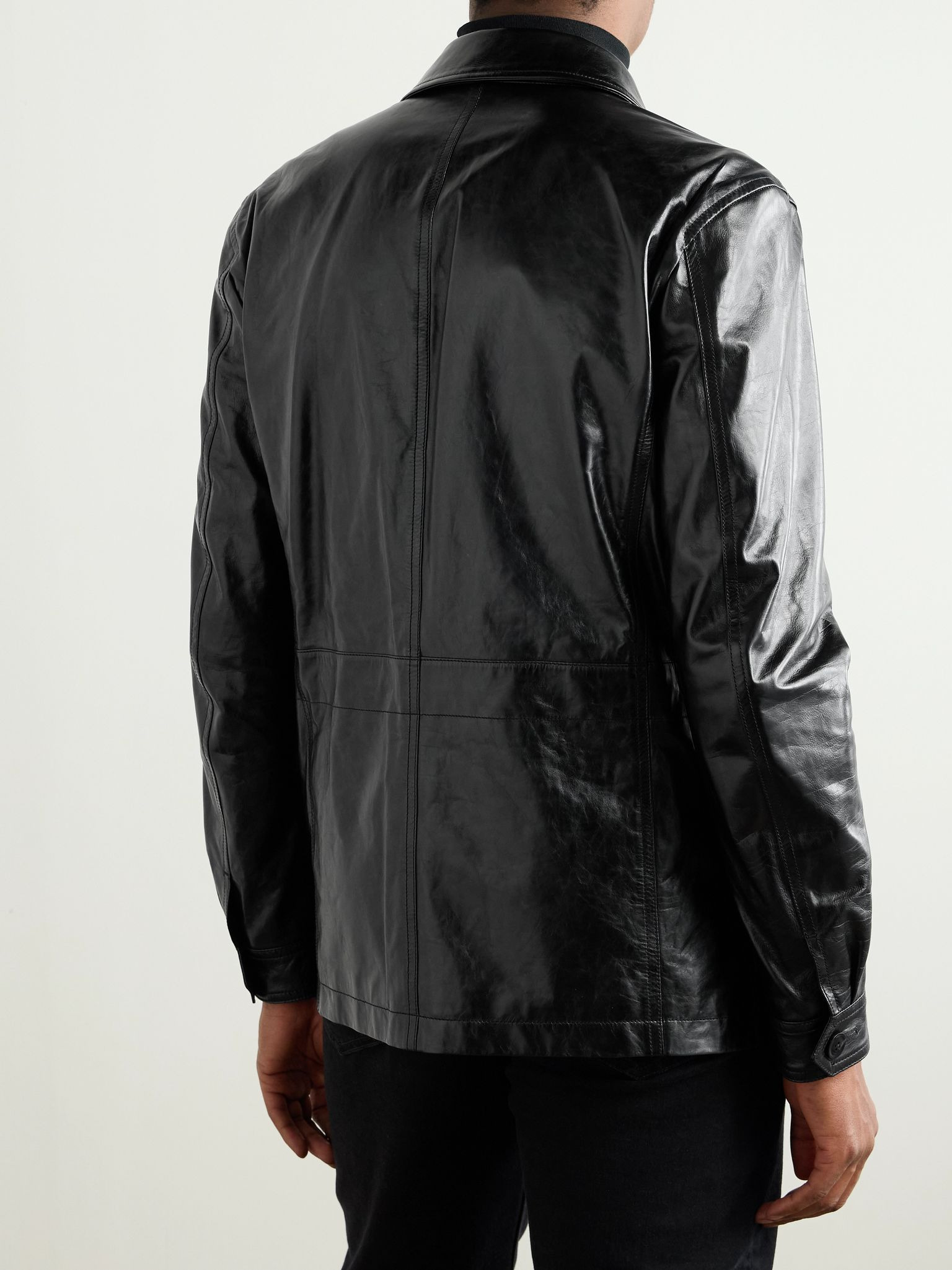 Textured-Leather Jacket Black - 3