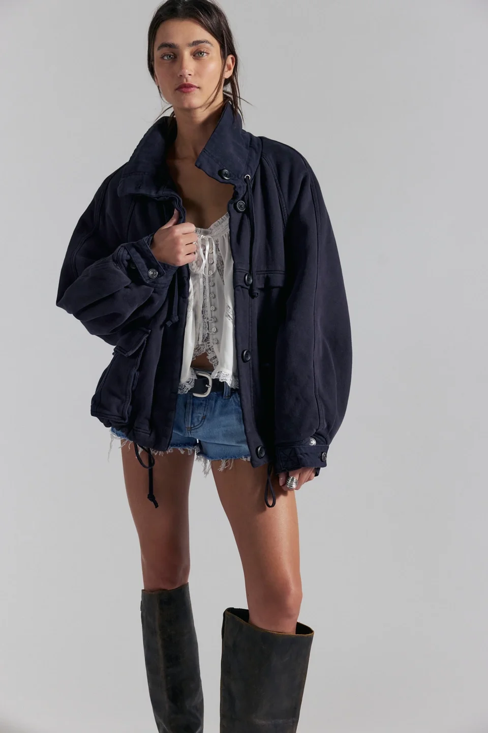 Jojo Washed Oversized Funnel-Neck Jacket - 1