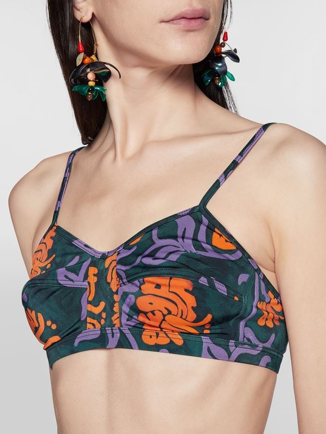 GREEN FLORAL STRIPE PRINT STRETCH BIKINI - 4