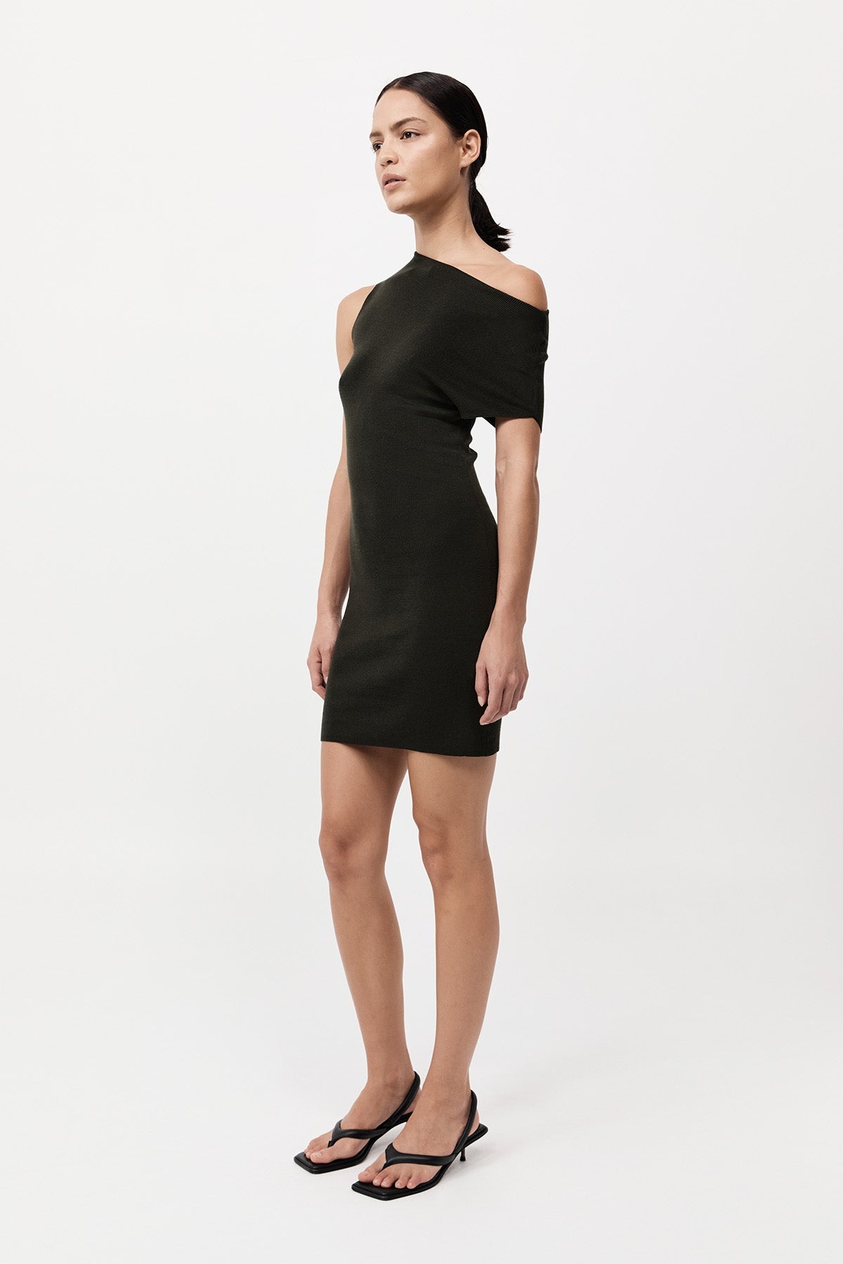 Asymmetric Knit Mini Dress - Basil - 4