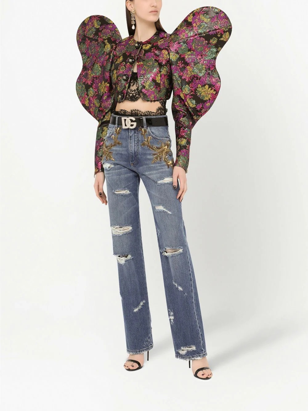 embellished high-waisted straight-leg jeans - 2