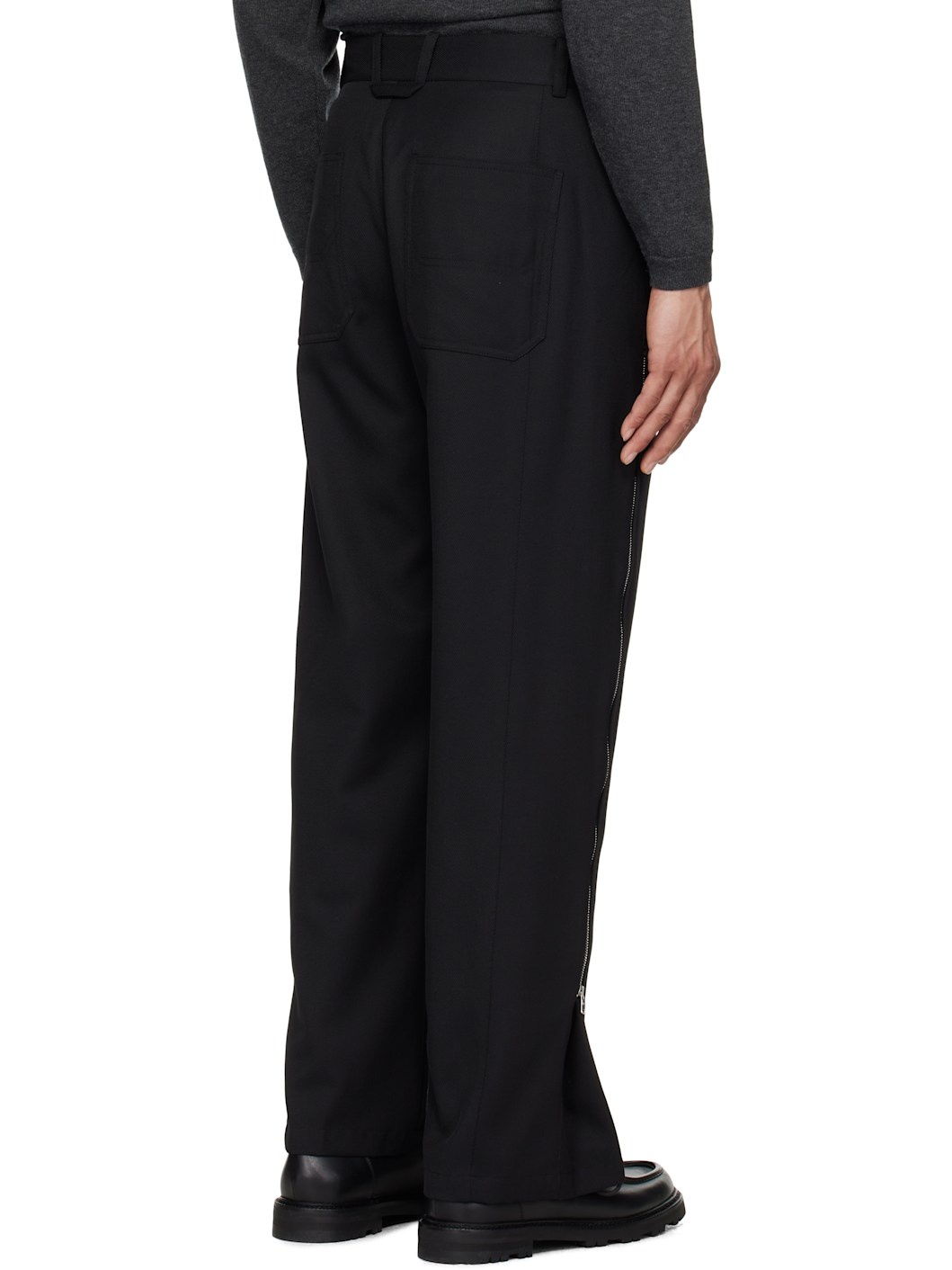 Black Side Zipper Wide Trousers - 3