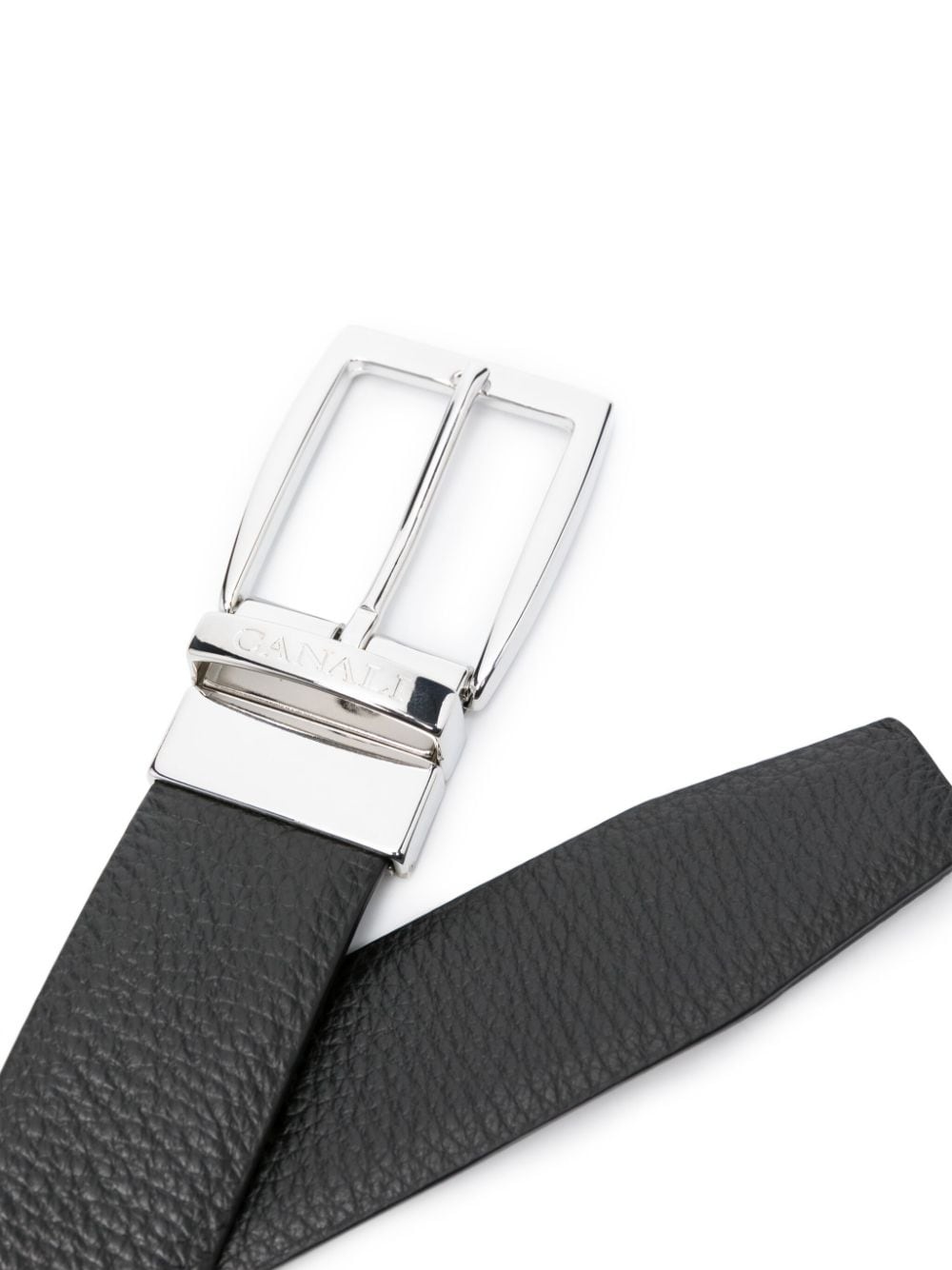 logo-engraved pebbled leather belt - 2