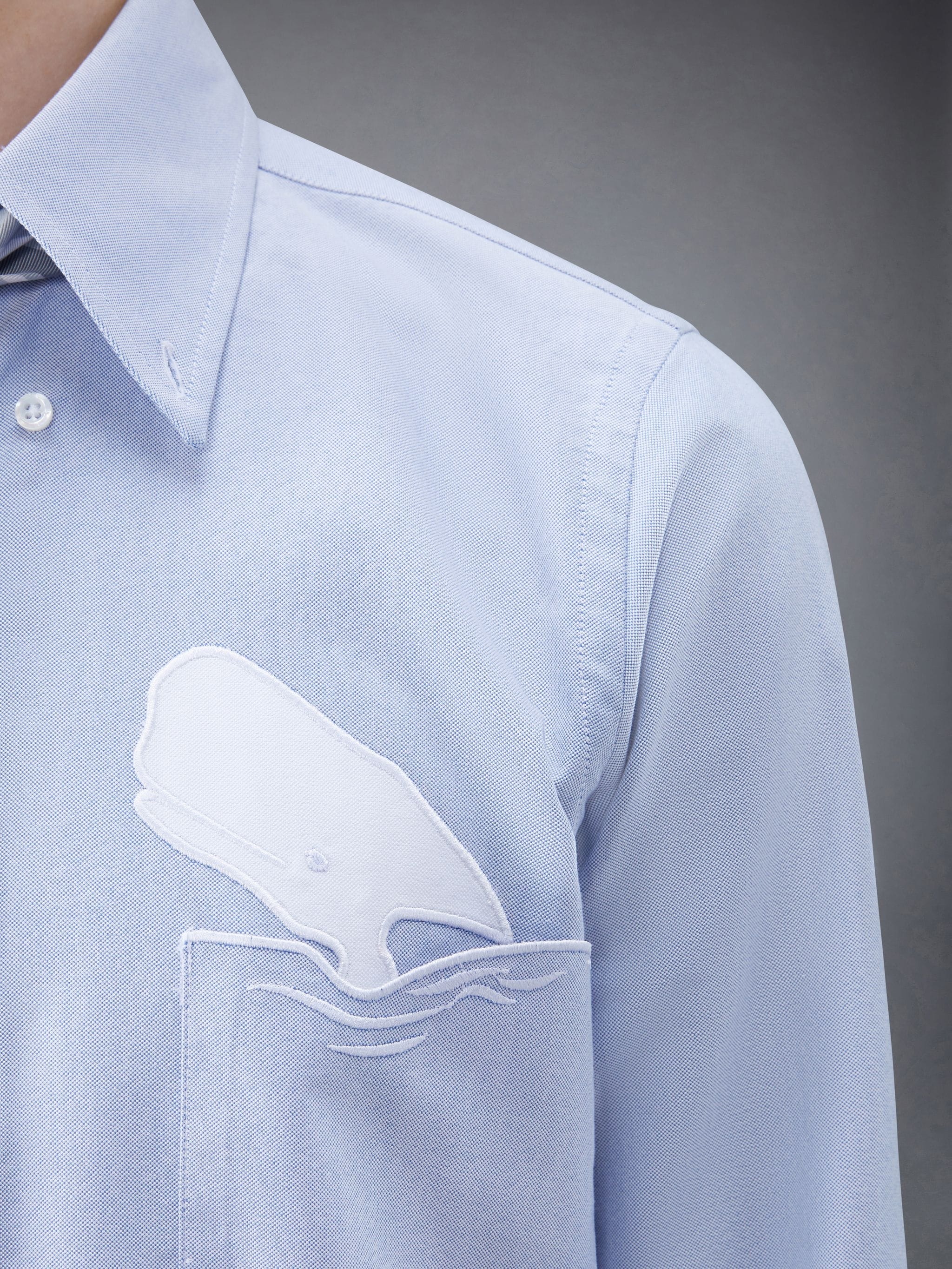 Solid Oxford Embroidered Whale Straight Fit Shirt - 6