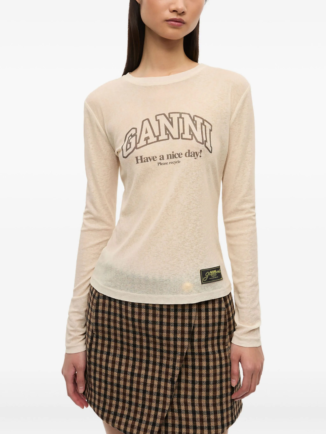 Printed Marl Mesh Long Sleeve Top - 3