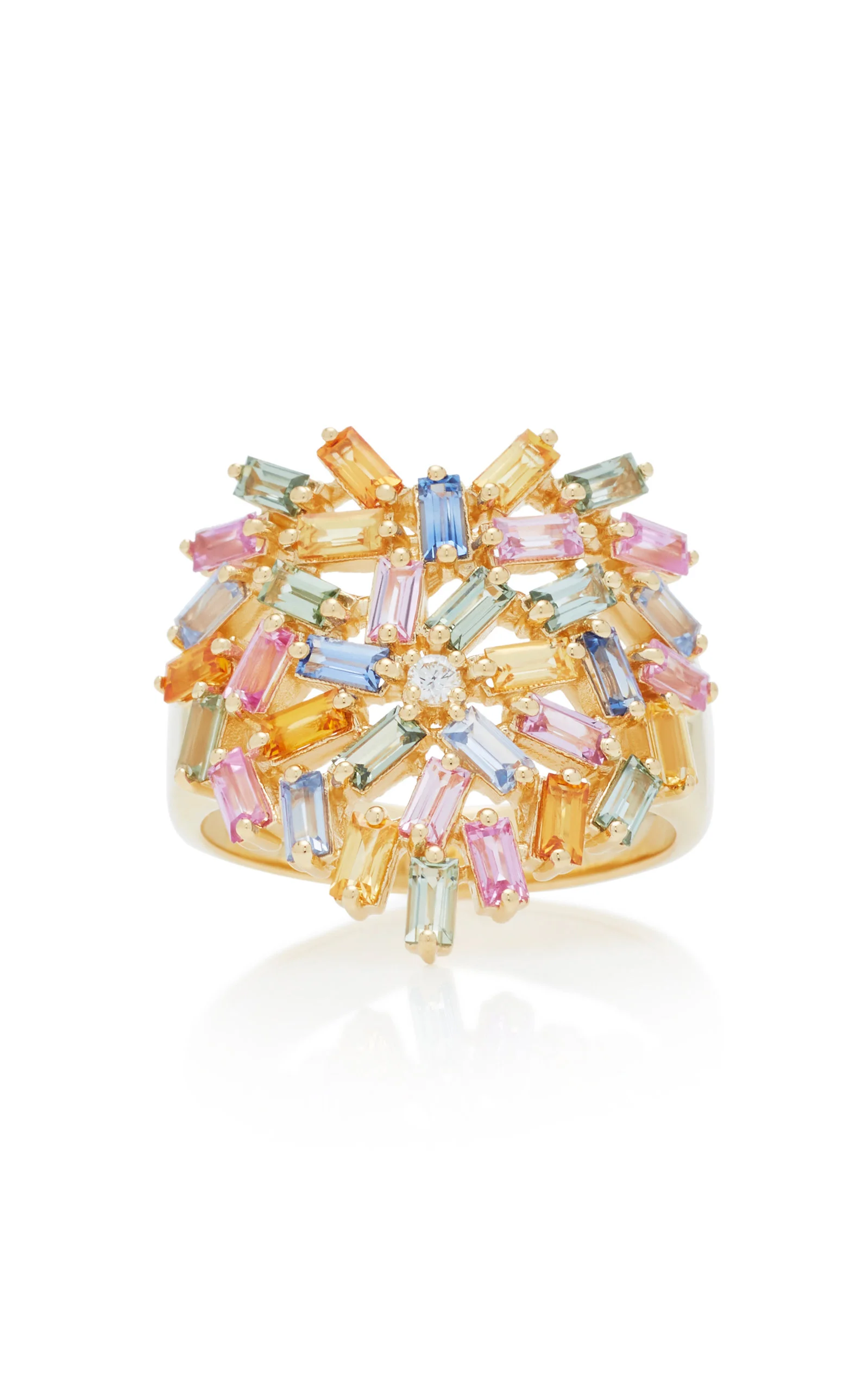 18K Yellow-Gold and Diamond Pastel Heart Ring pink - 1