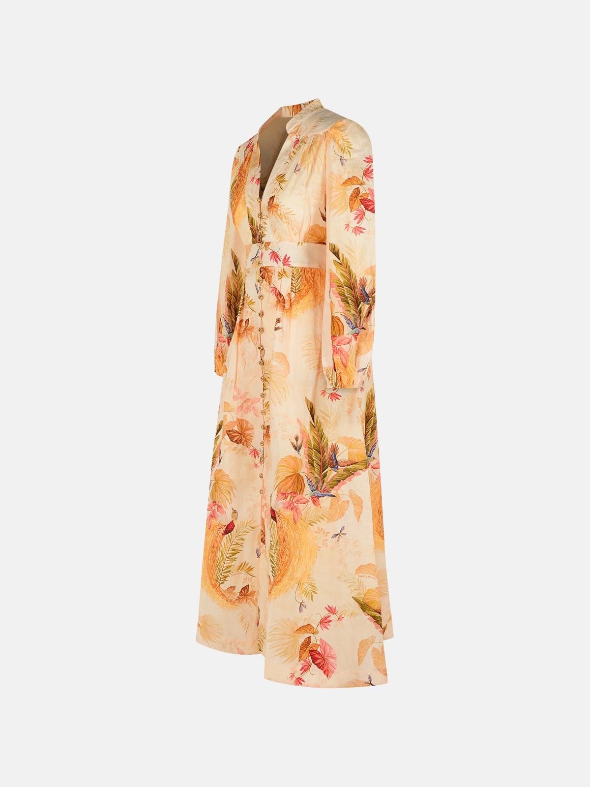 'PLUNGE' LOW-CUT LINEN DRESS IN 'CREAM PALM FLORAL' COLOR - 2
