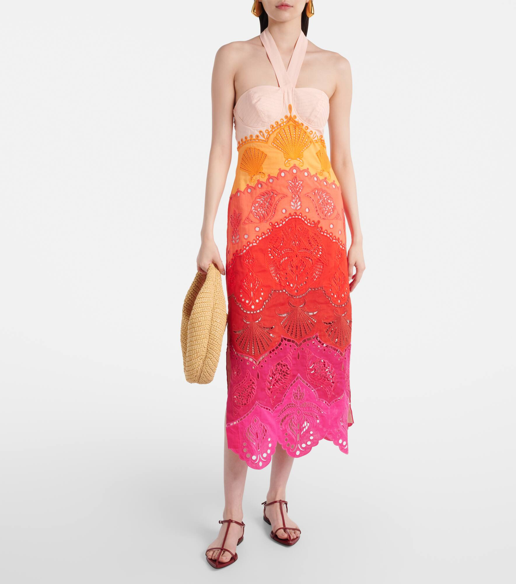Printed cotton and linen midi dress - 2