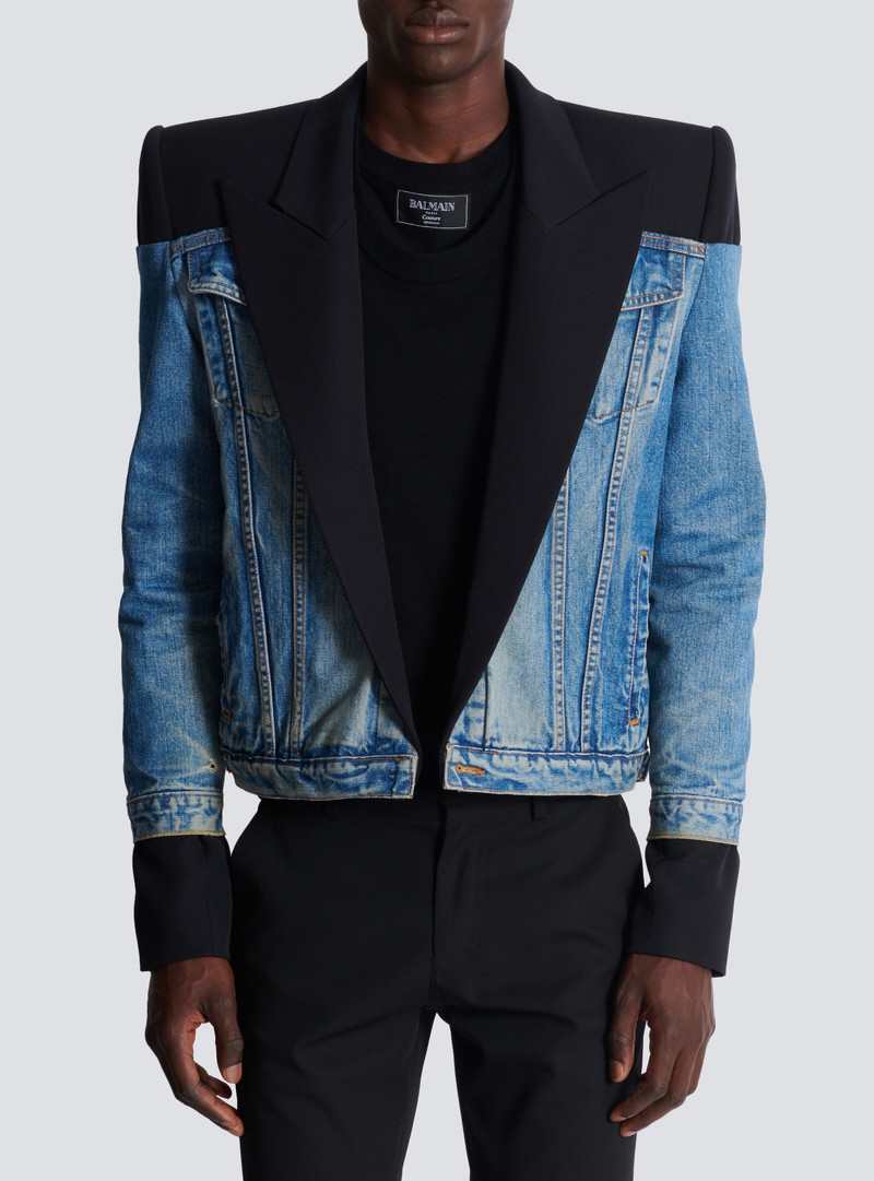 Cropped denim and grain de poudre jacket 5