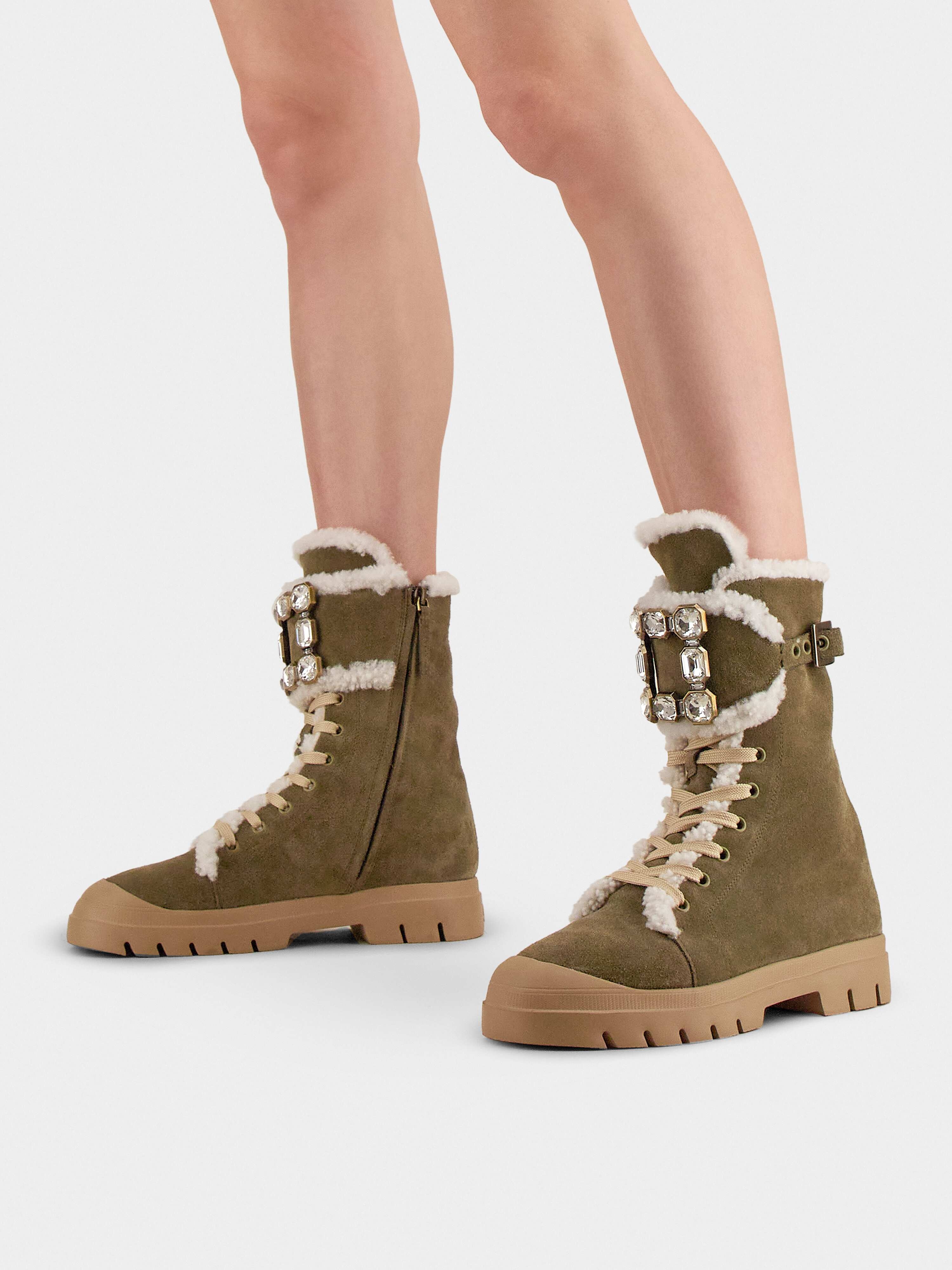 Walky Viv' Strass Buckle Lace Up Shearling Boots in Suede - 8