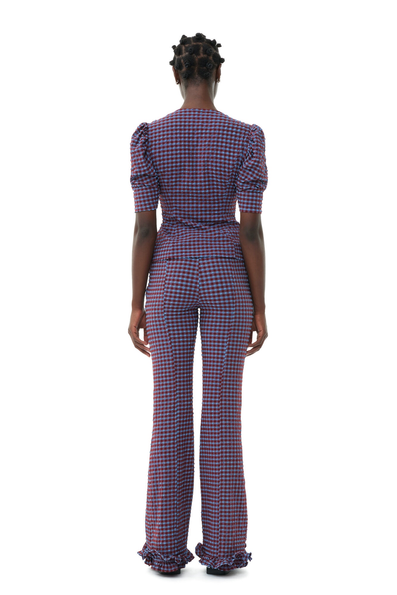 CHECKERED STRETCH SEERSUCKER FRILL PANTS - 5