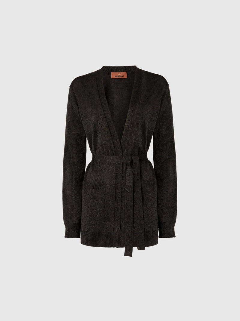 Cardigan with belt in lamé 1