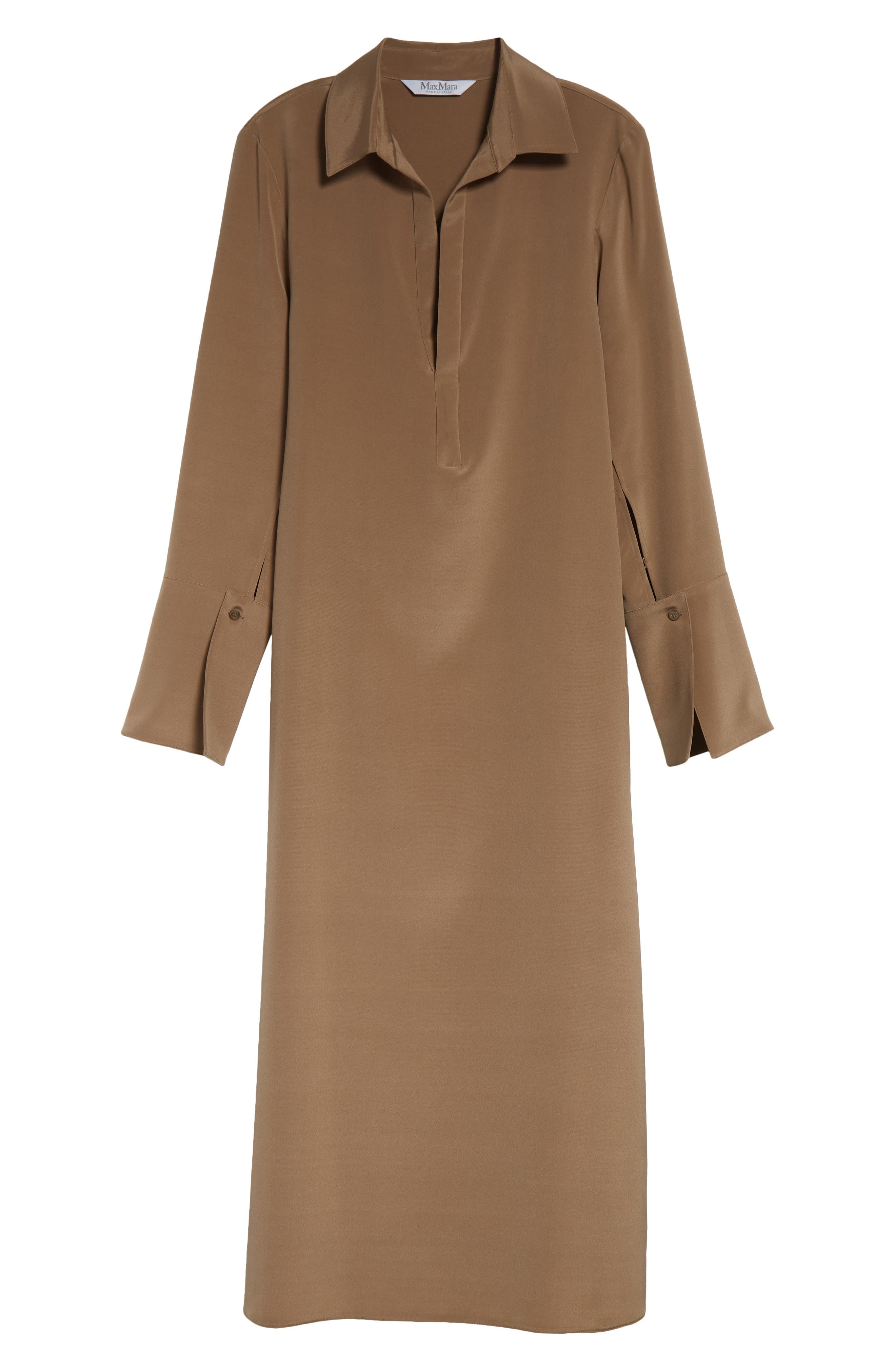 Max Mara Ossola Long Sleeve Silk Stretch Crêpe de Chine Midi Shirtdress in Hazelnut Brown at Nordstr - 4