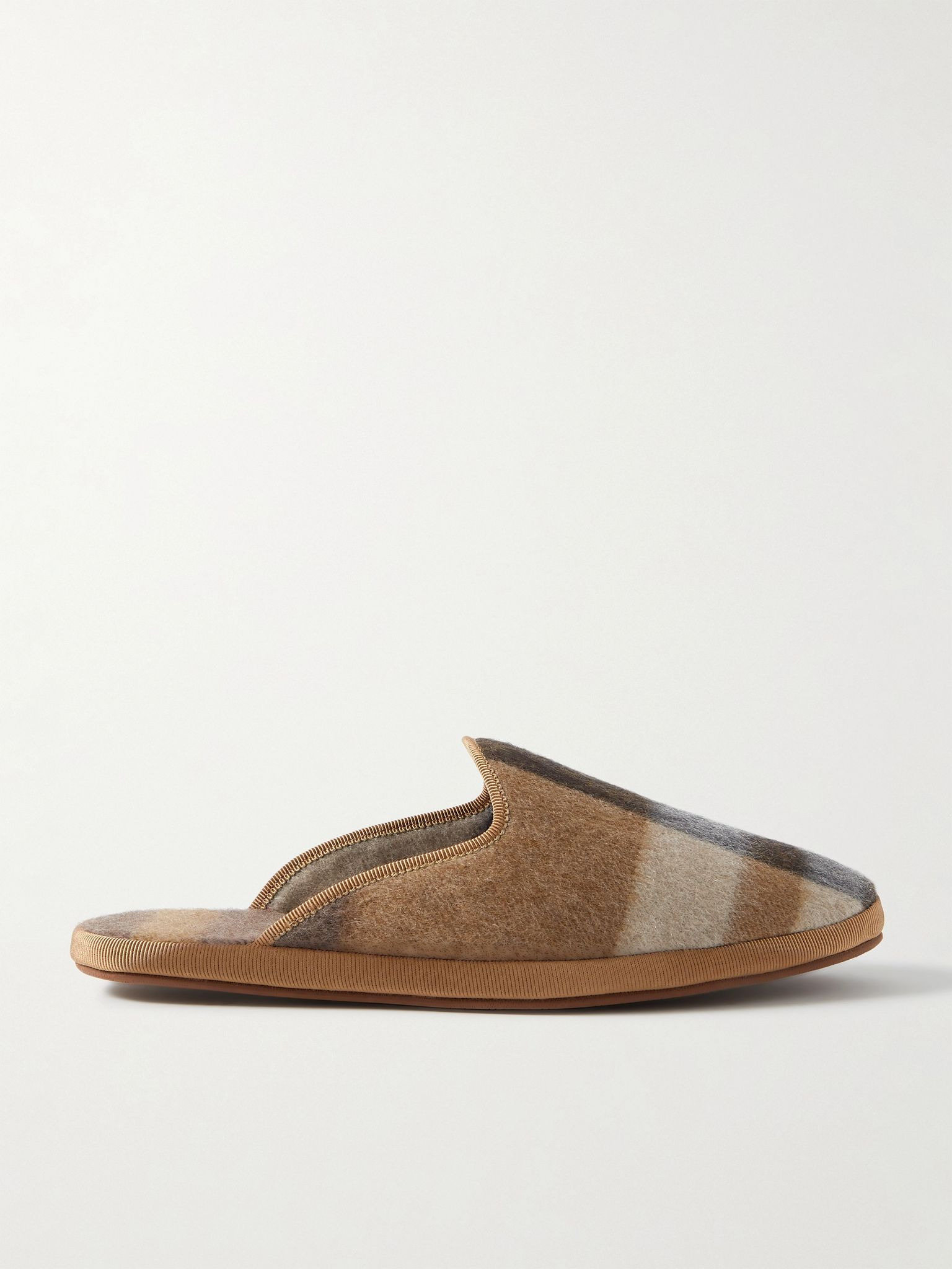 Open Venice checked cashmere slippers Beige - 1