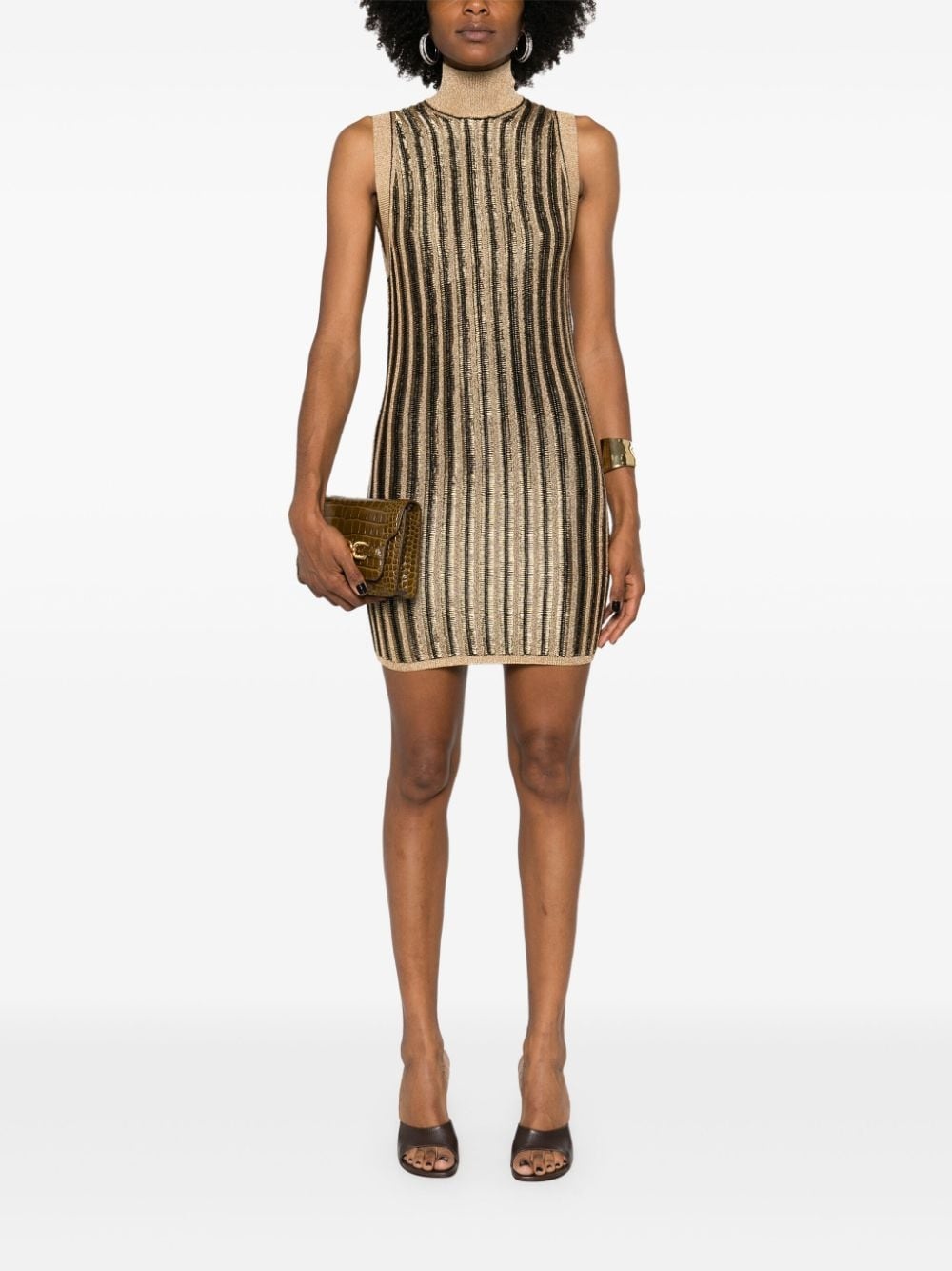 high-neck ribbed minidress - 2