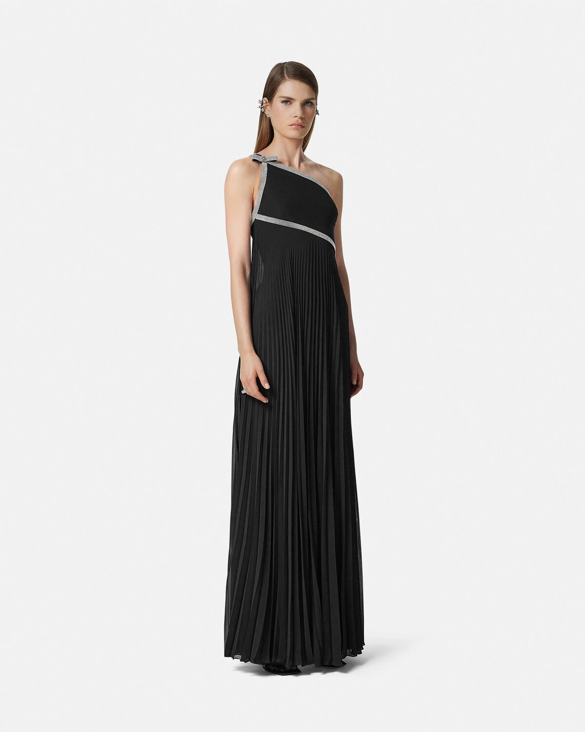 Crystal One-Shoulder Pleated Gown - 4