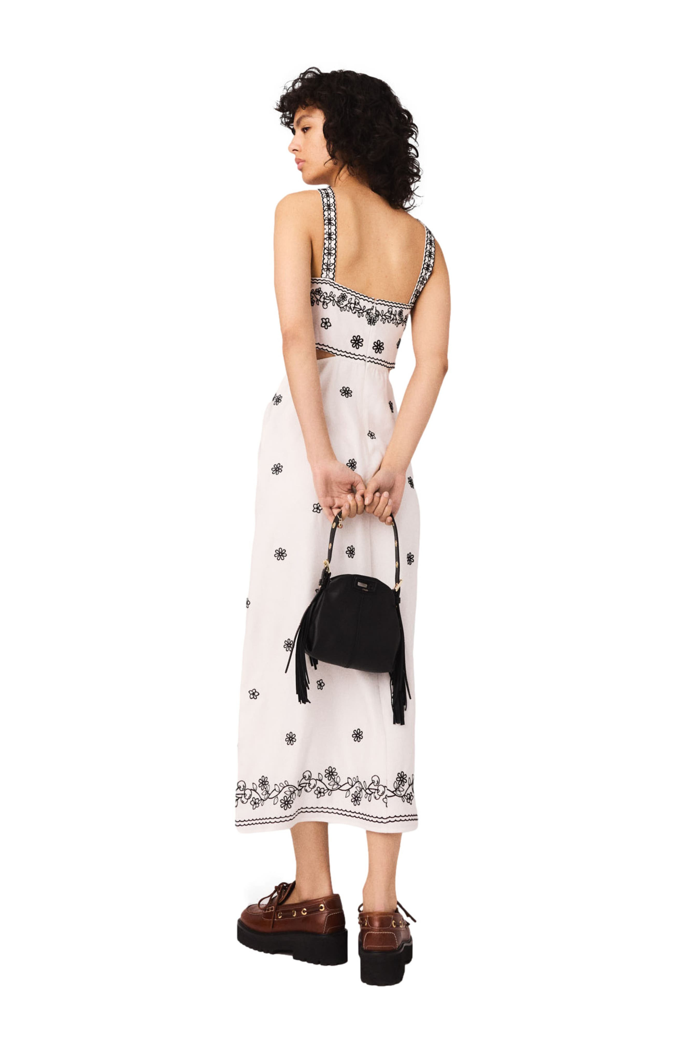 maje Embroidered cut-out maxi dress in Ecru /Black at Nordstrom - 3
