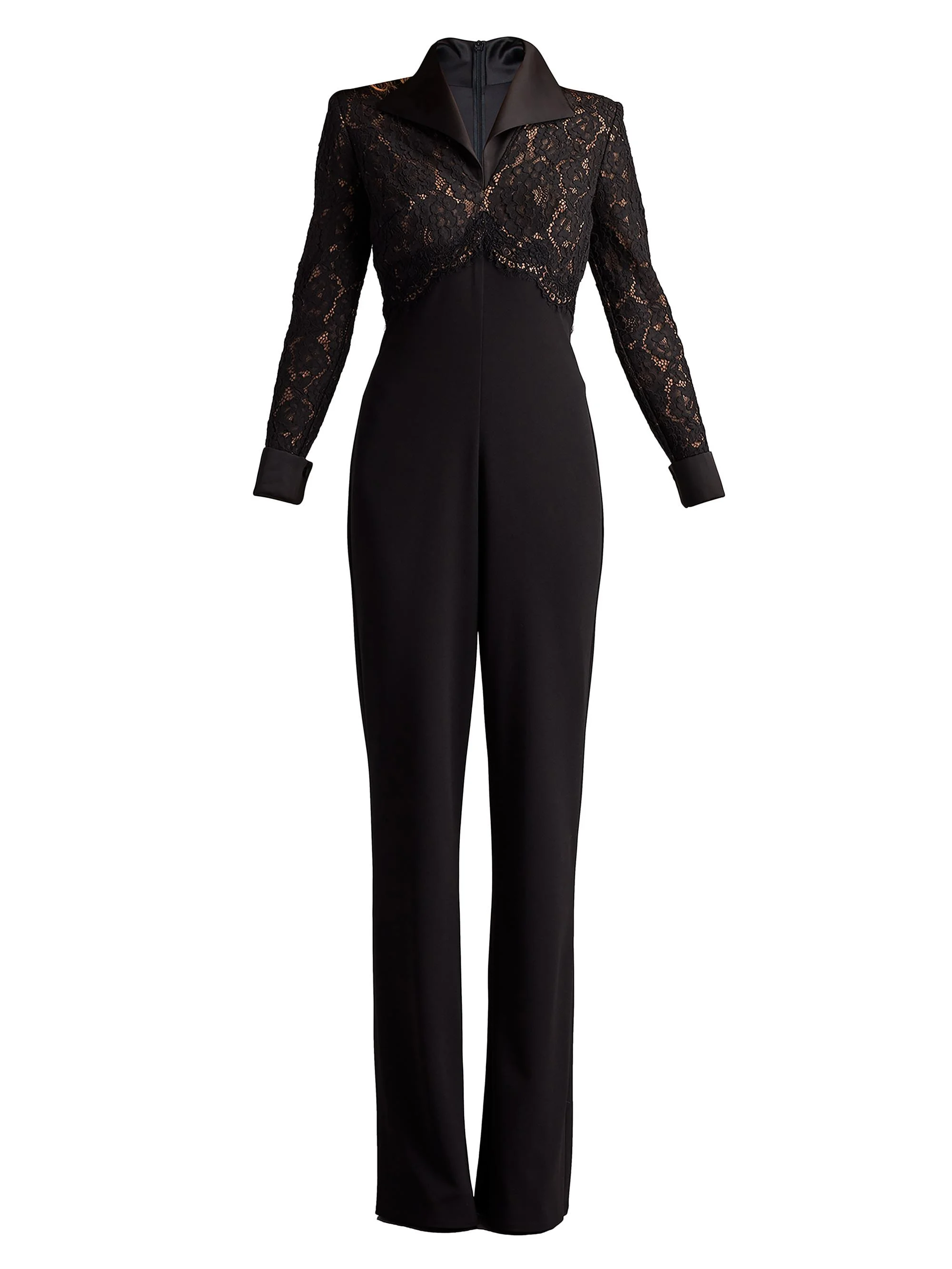 Women's Lace-Crepe Jumpsuit - Black Beige - 1