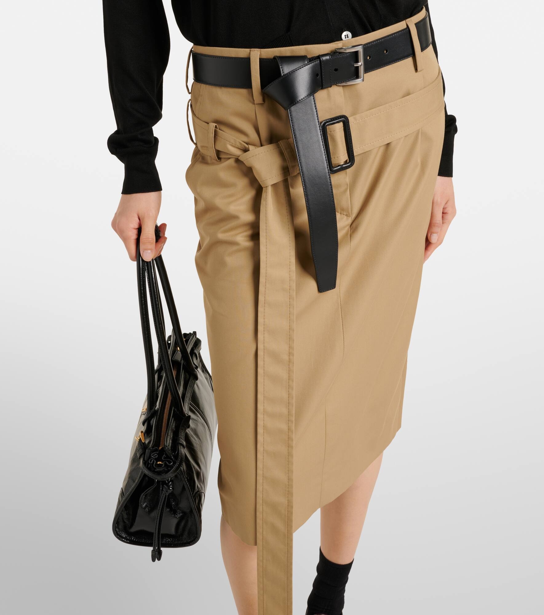 Belted cotton twill pencil skirt - 5
