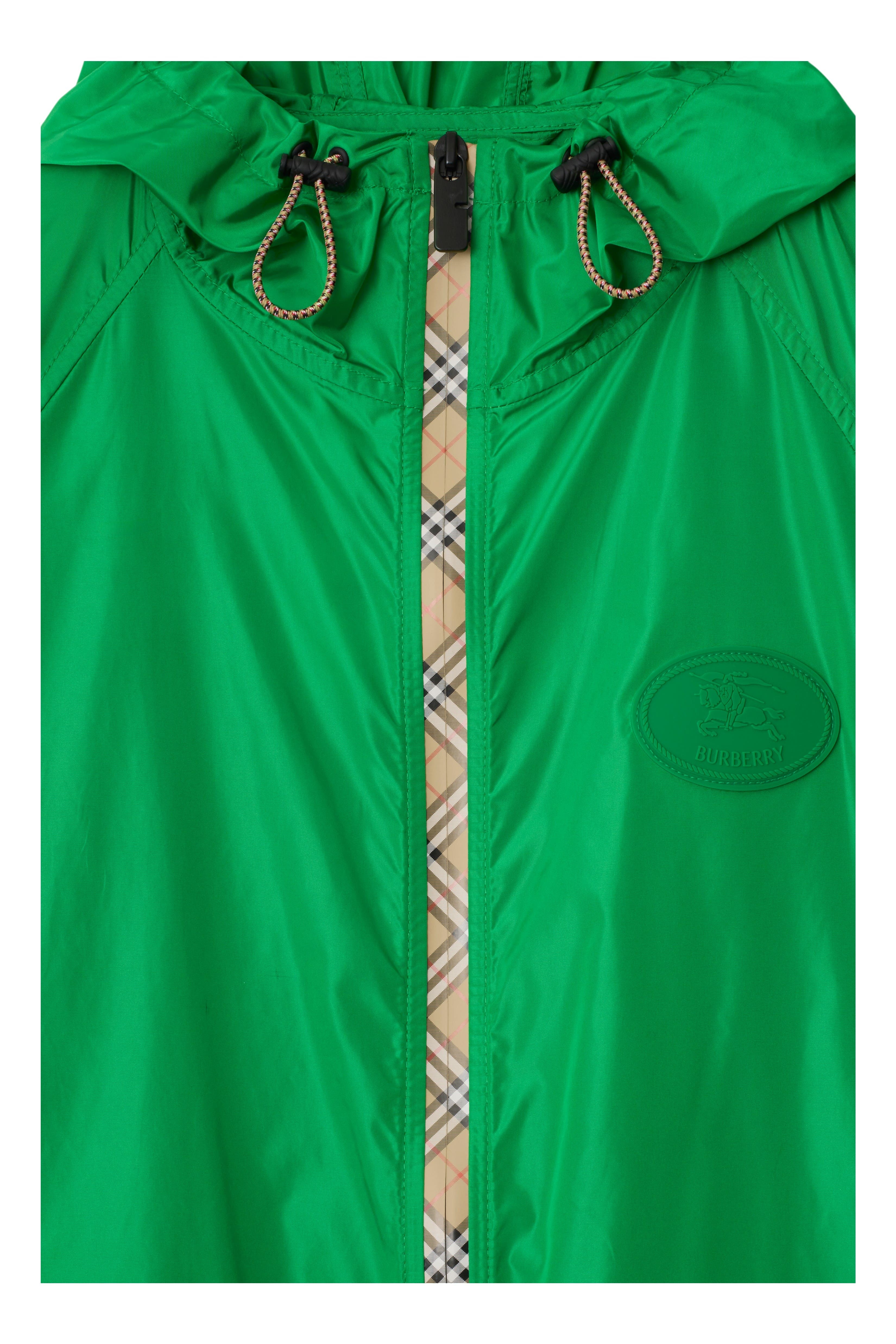 burberry Check Trim Nylon Hooded Jacket in Caterpillar Green at Nordstrom - 6