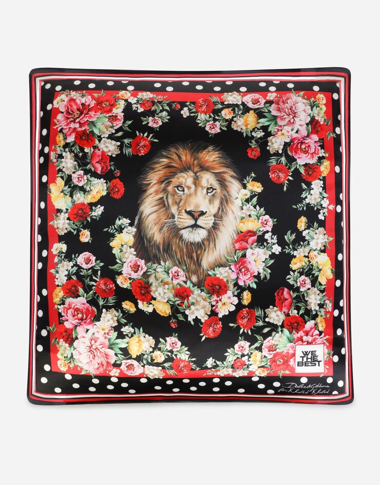 Printed silk pillow with lion mix embroidery - 2