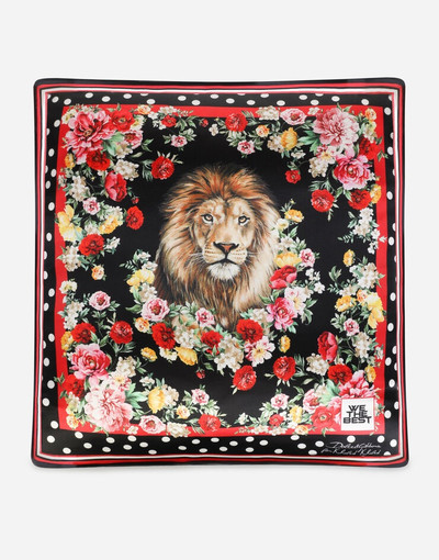 Dolce & Gabbana Printed silk pillow with lion mix embroidery outlook