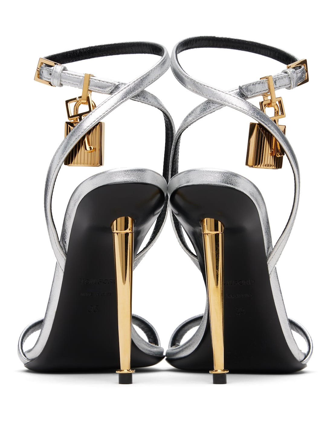 Silver Nappa Padlock Pointy Naked Heeled Sandals - 2