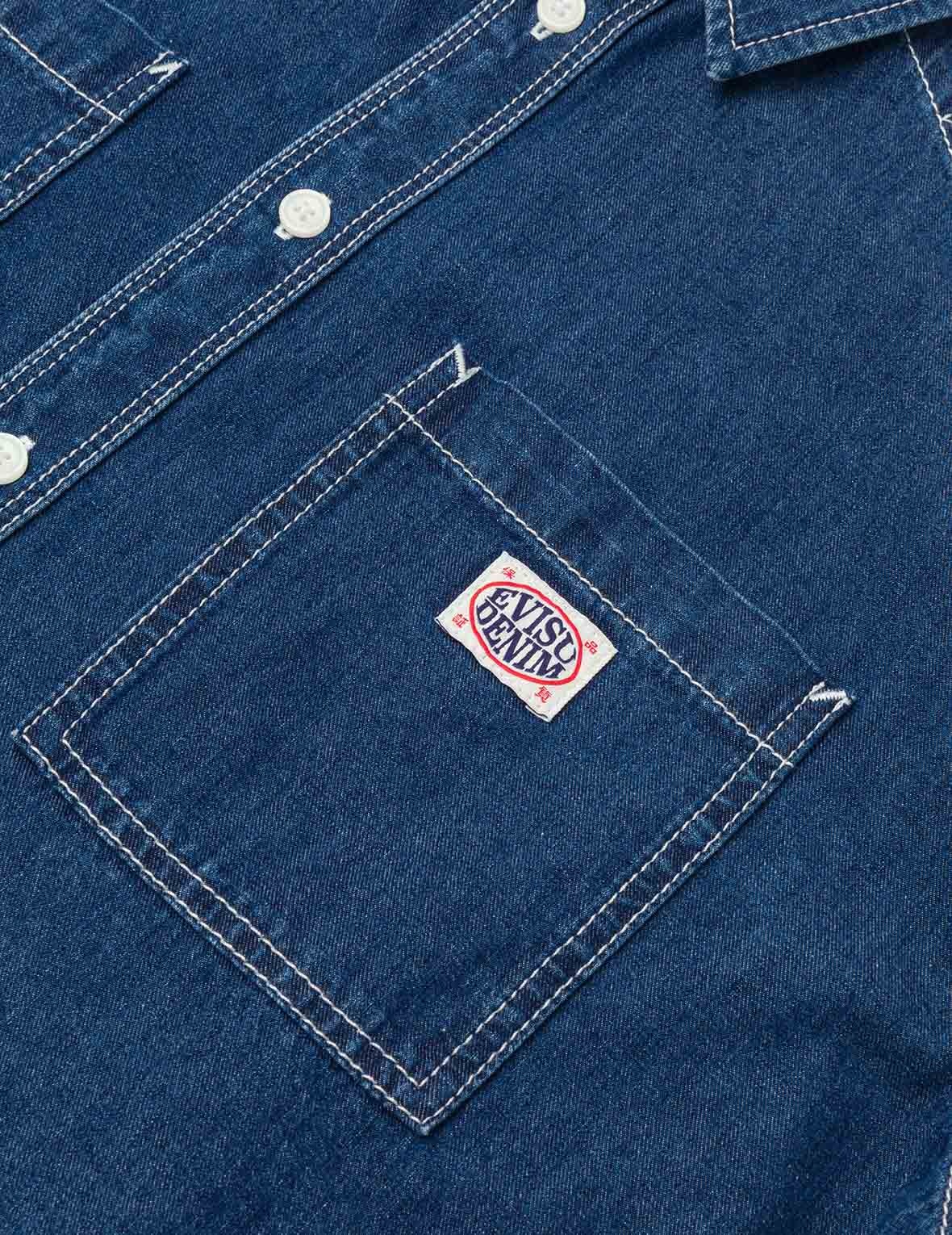 Logo Embroidery Fashion Fit Denim Short-Sleeves Shirt - 7