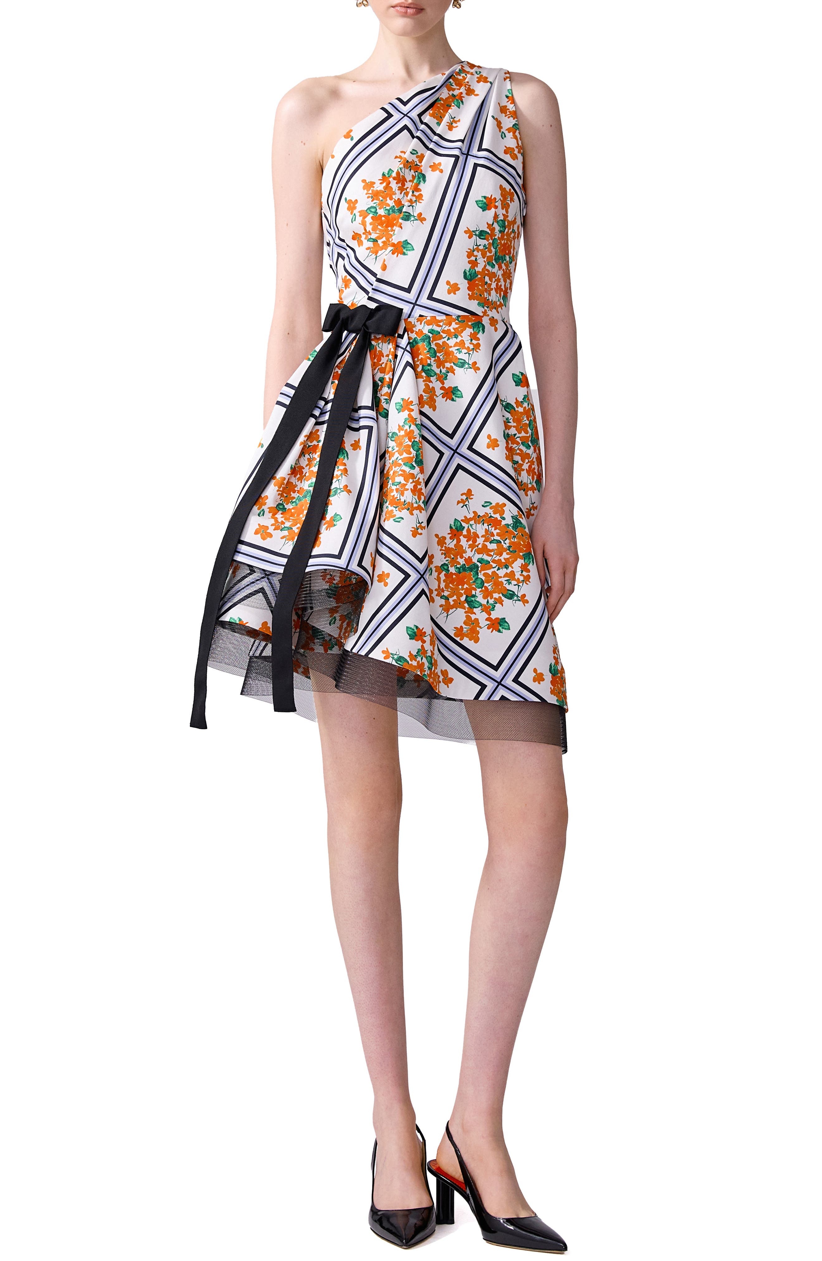 Carolina Herrera One-Shoulder Asymmetric Faille Minidress in White Multi at Nordstrom - 5