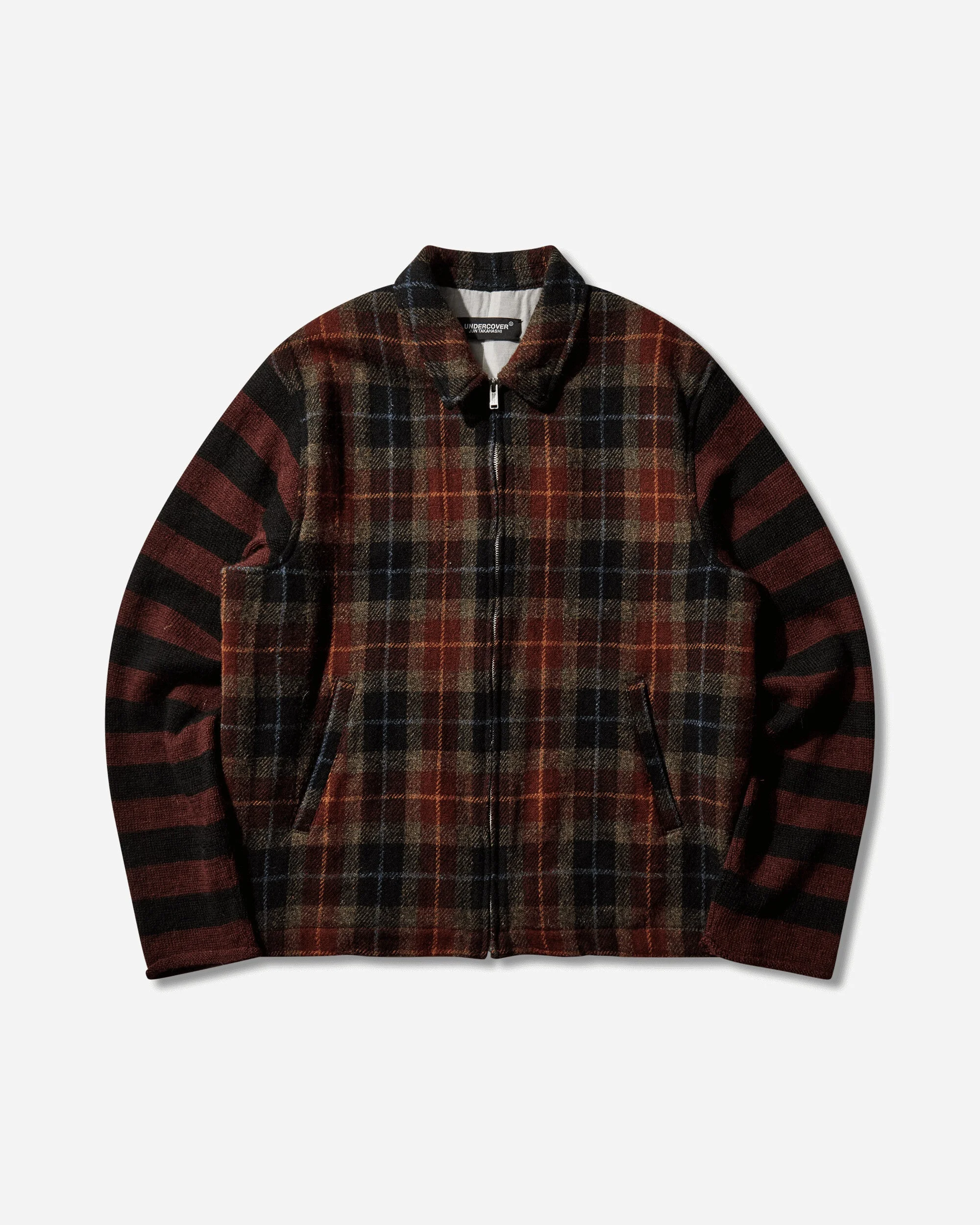 Men's Harris Tweed Wool Zip-Up Jacket Bordaux Check - 1