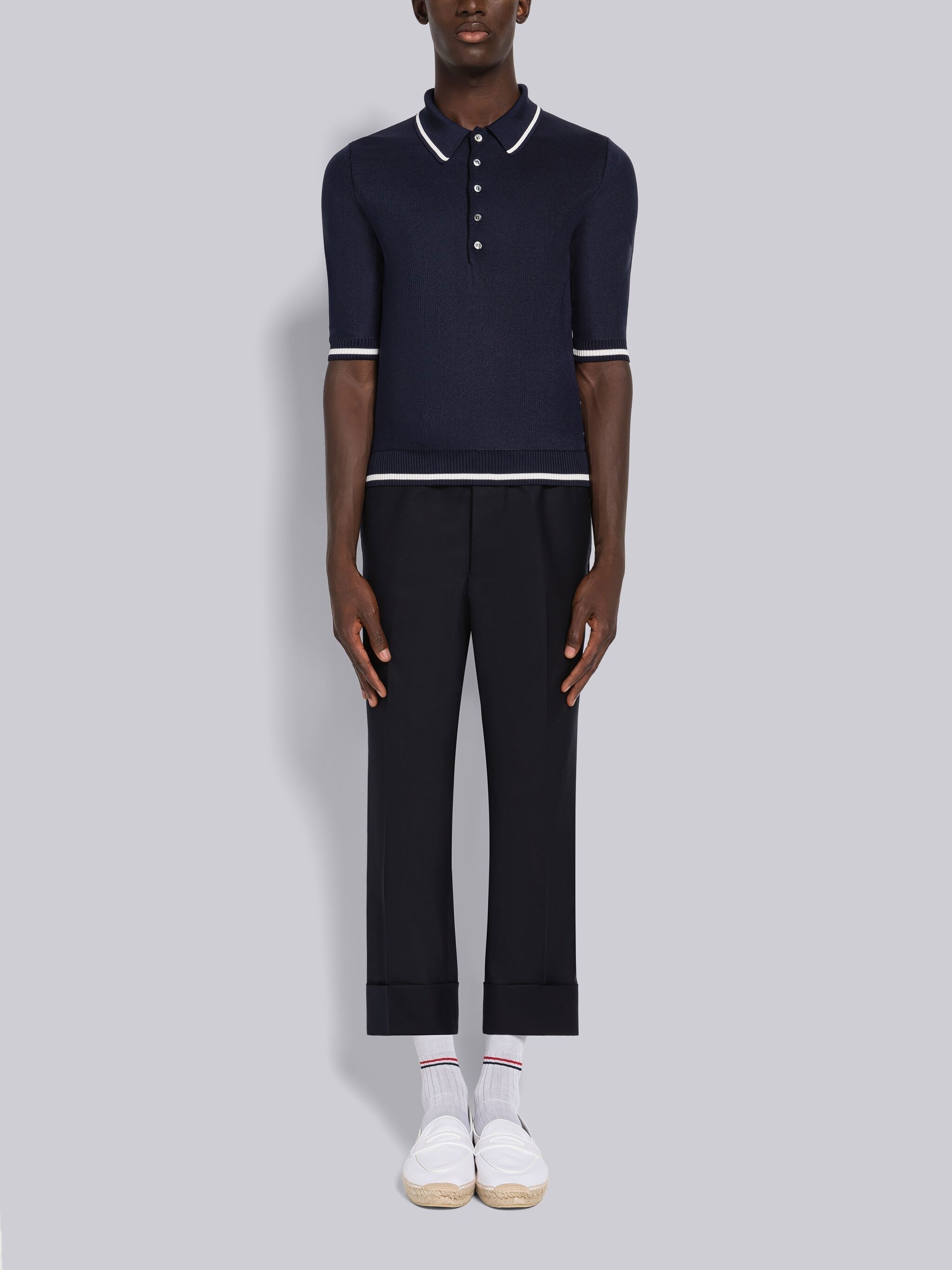 Silk Cotton Pique Tipping Short Sleeve Polo - 4