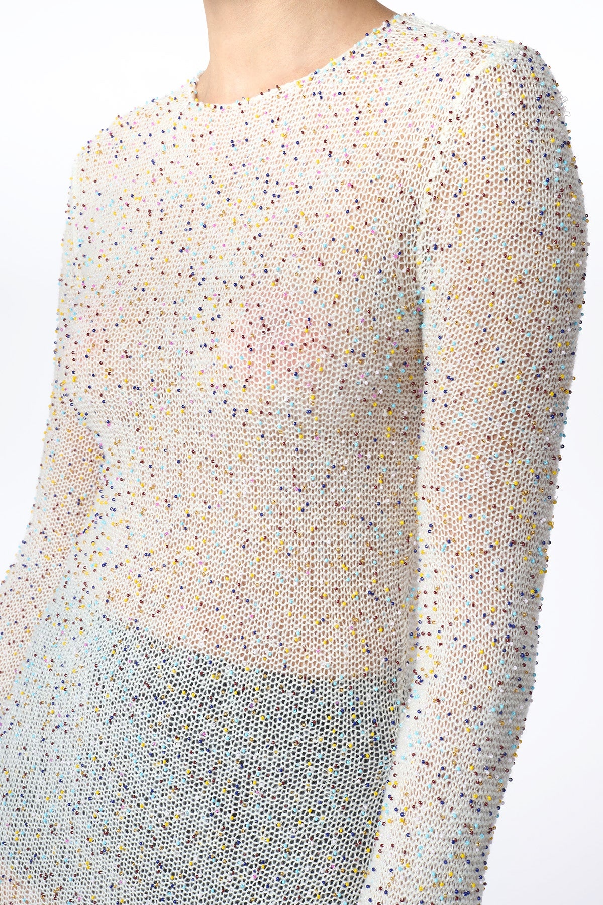 Chandra Knit Maxi Dress in Ivory Multi Beaded Cashmere - 3