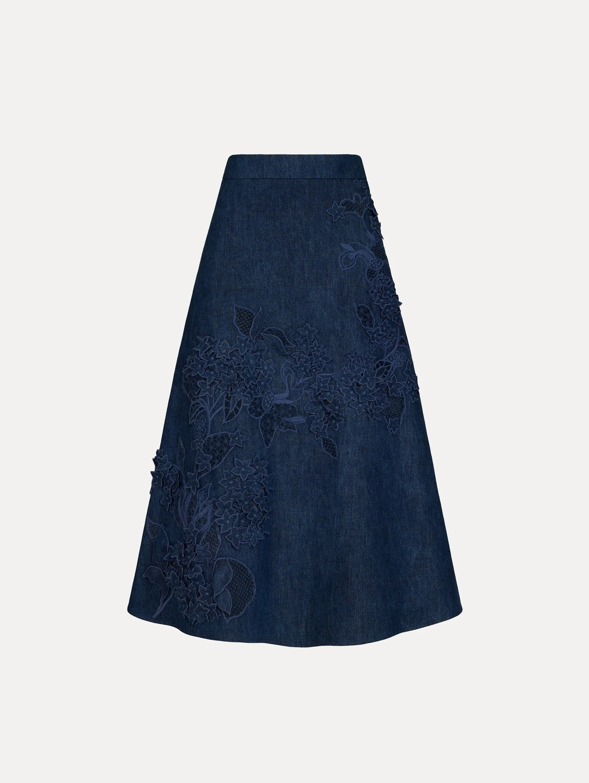 PORCELAIN FLOWER CUTOUT DENIM SKIRT - 1