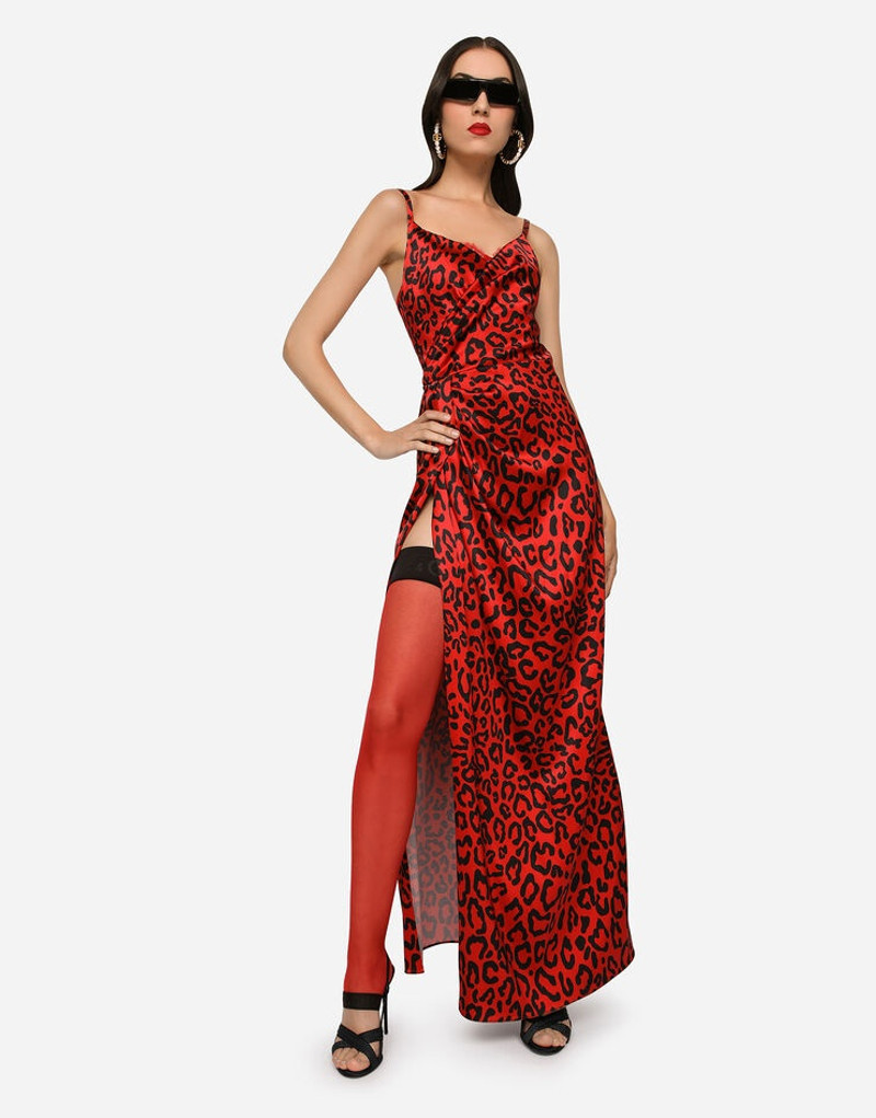 Long leopard-print satin dress 5