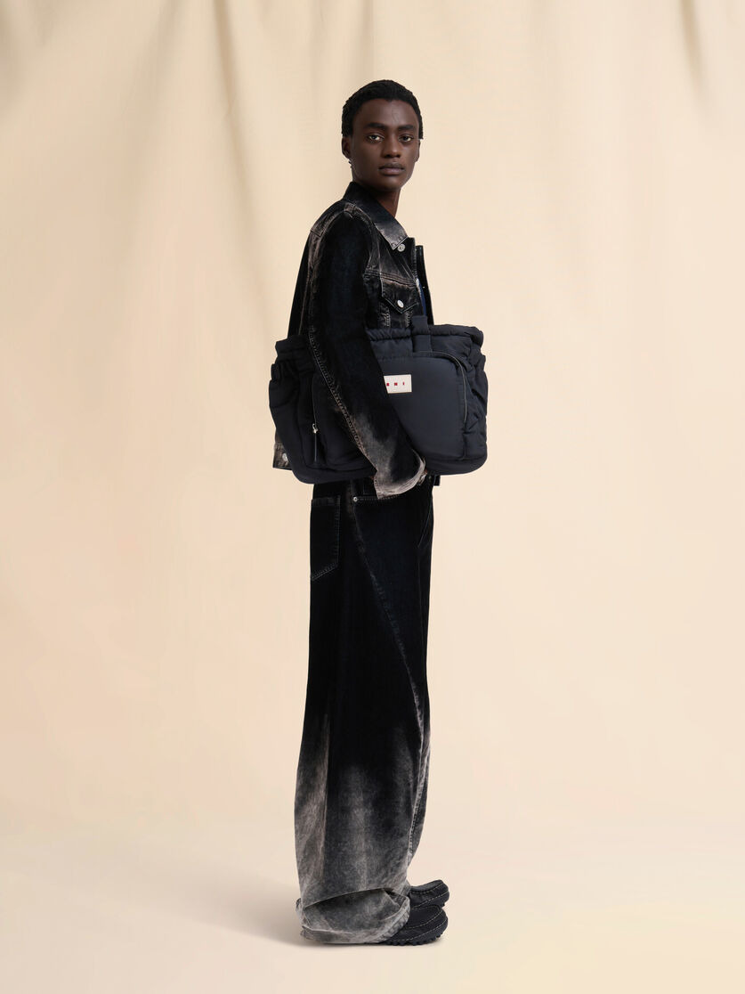 BLACK FLOCKED DENIM TWISTED JEANS - 5