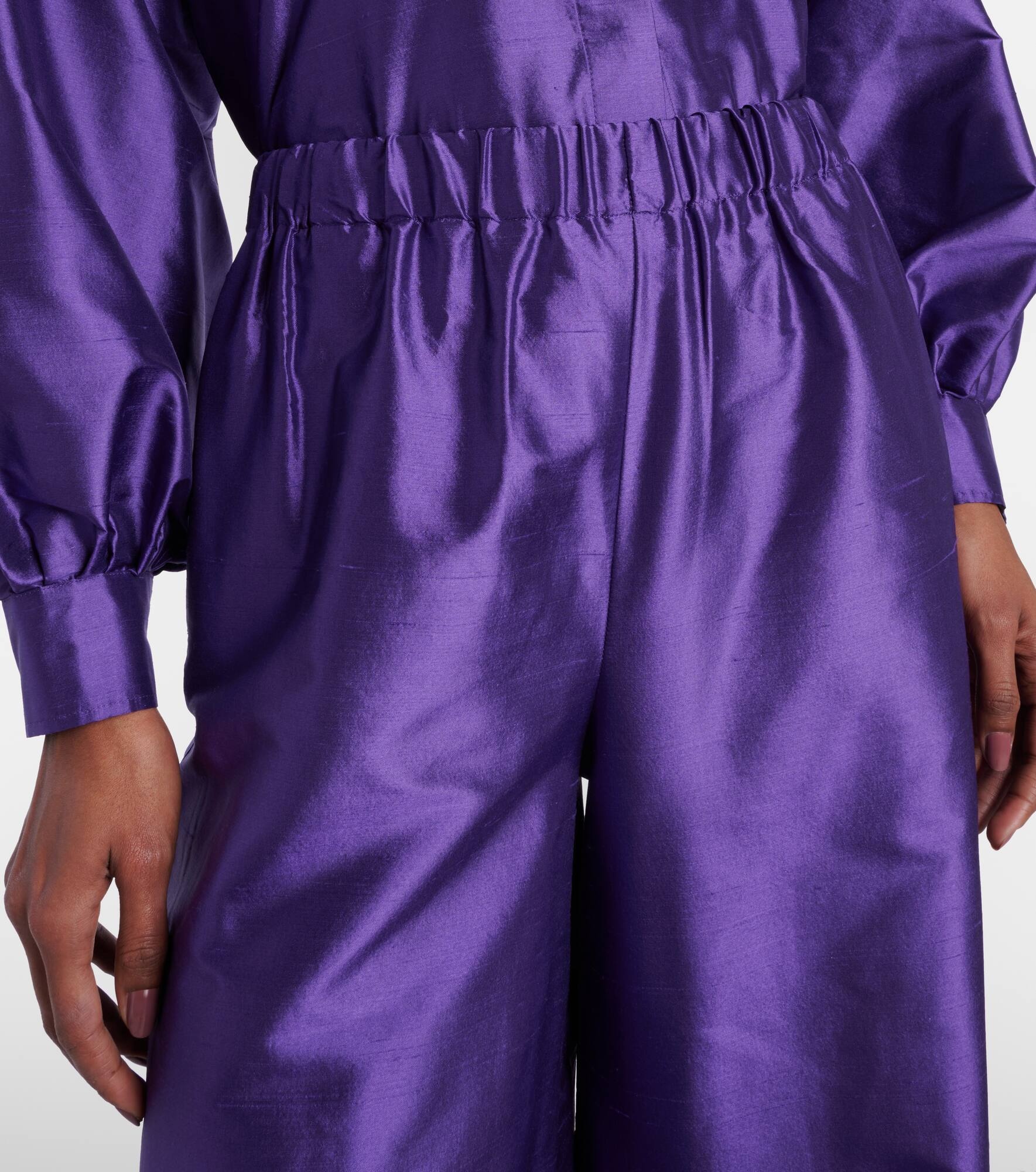 Avio high-rise silk satin wide-leg pants - 4