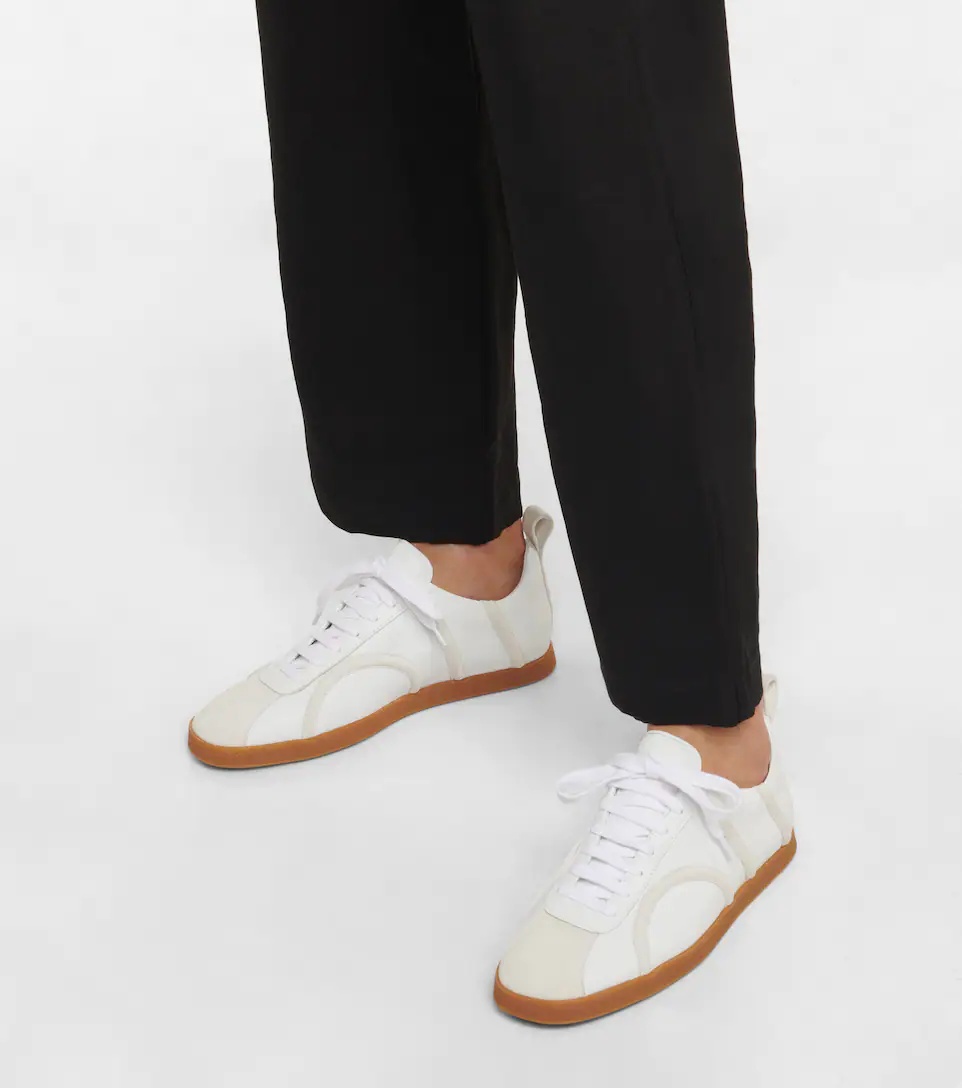 Suede-trimmed leather sneakers - 4