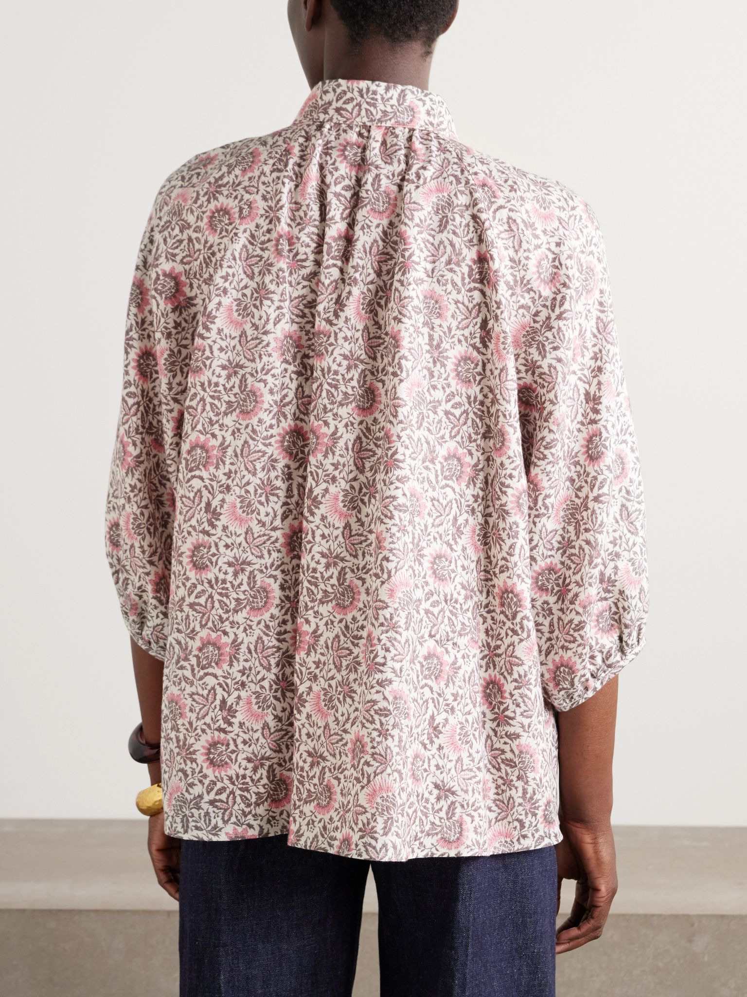 Olivia oversized printed linen shirt Multi - 4