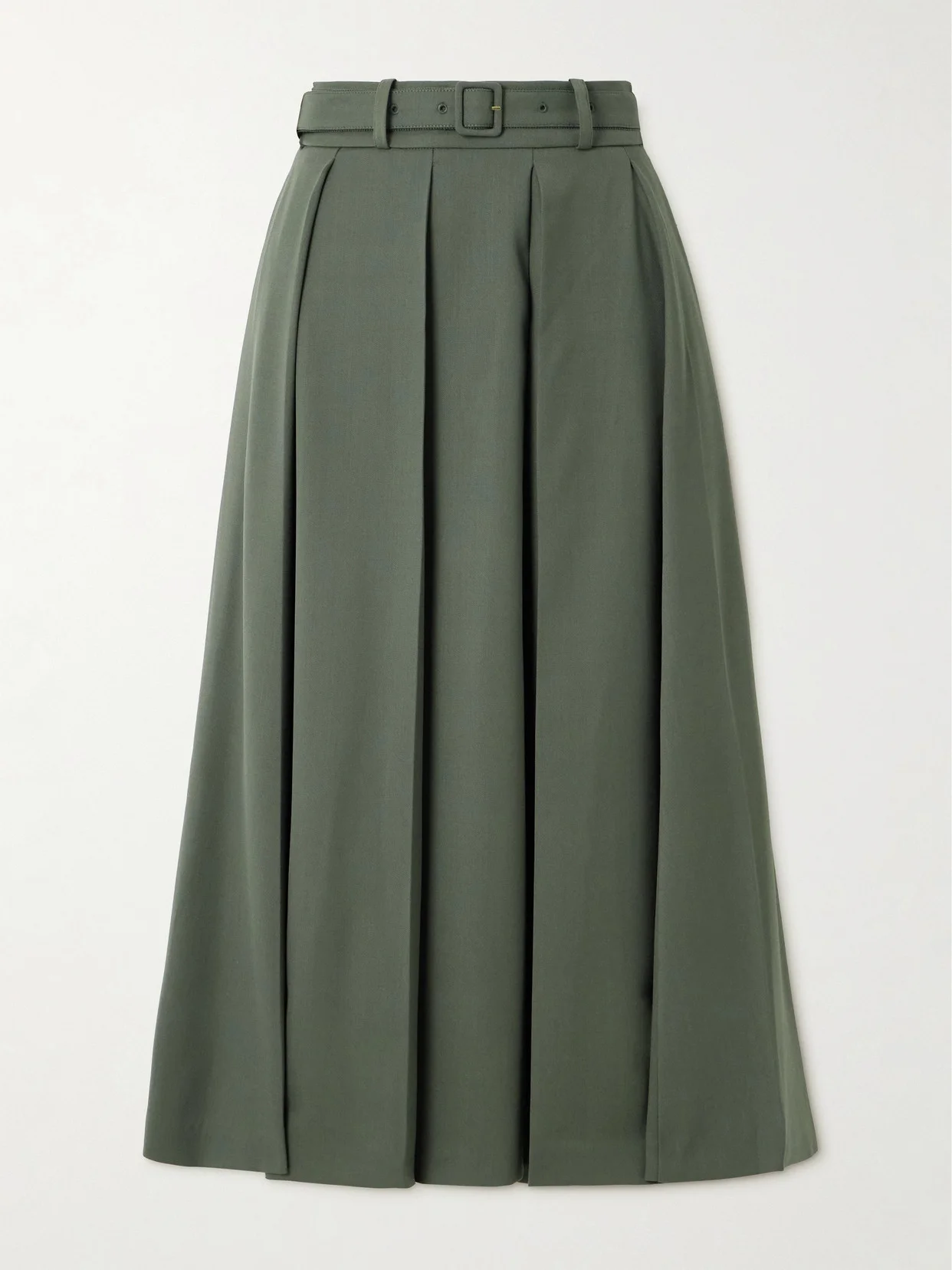 Belted Pleated Stretch-wool Twill Midi Skirt - 1