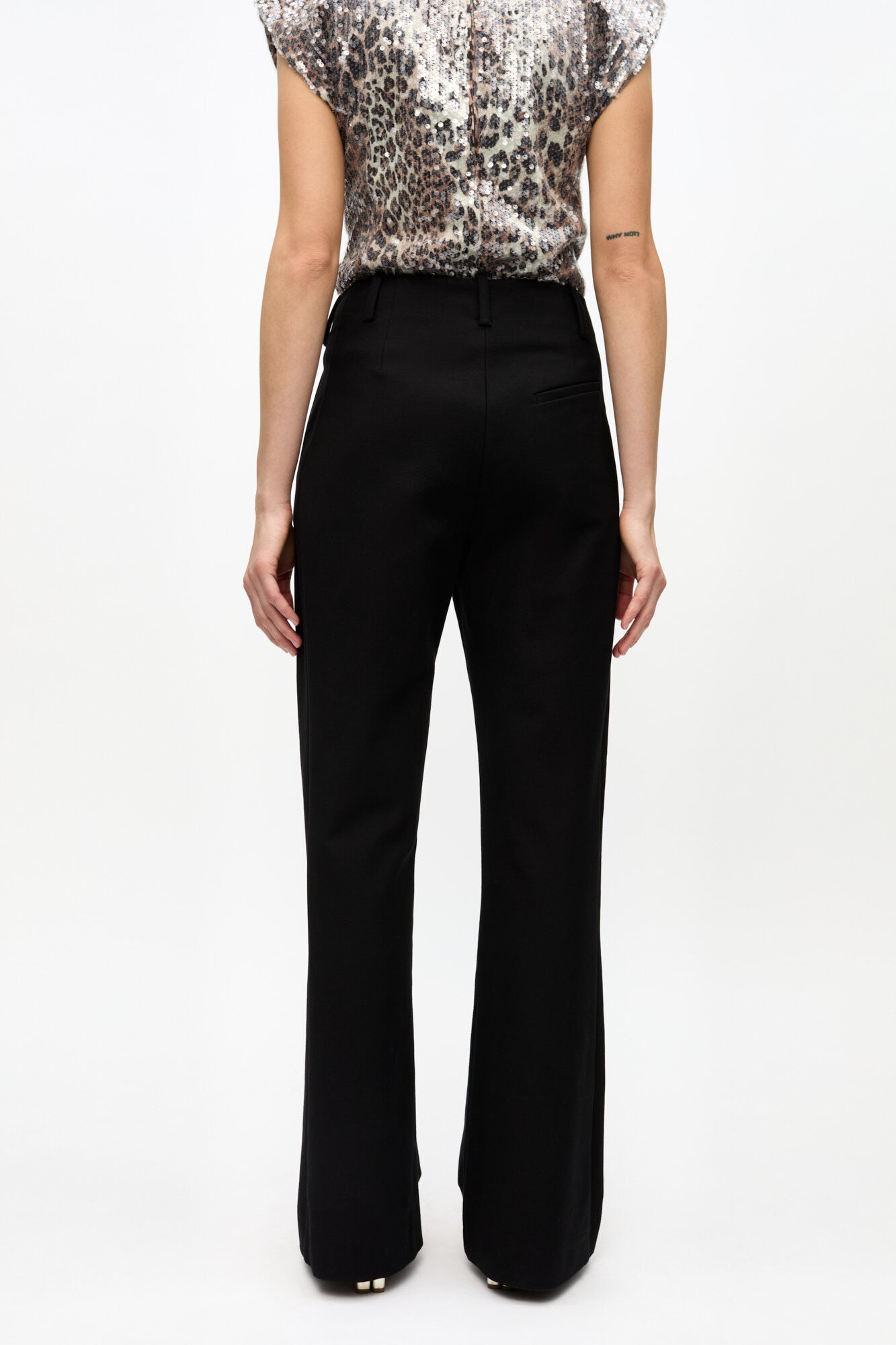 BLACK HEAVY COTTON TAILORING FLARED PANTS - 4