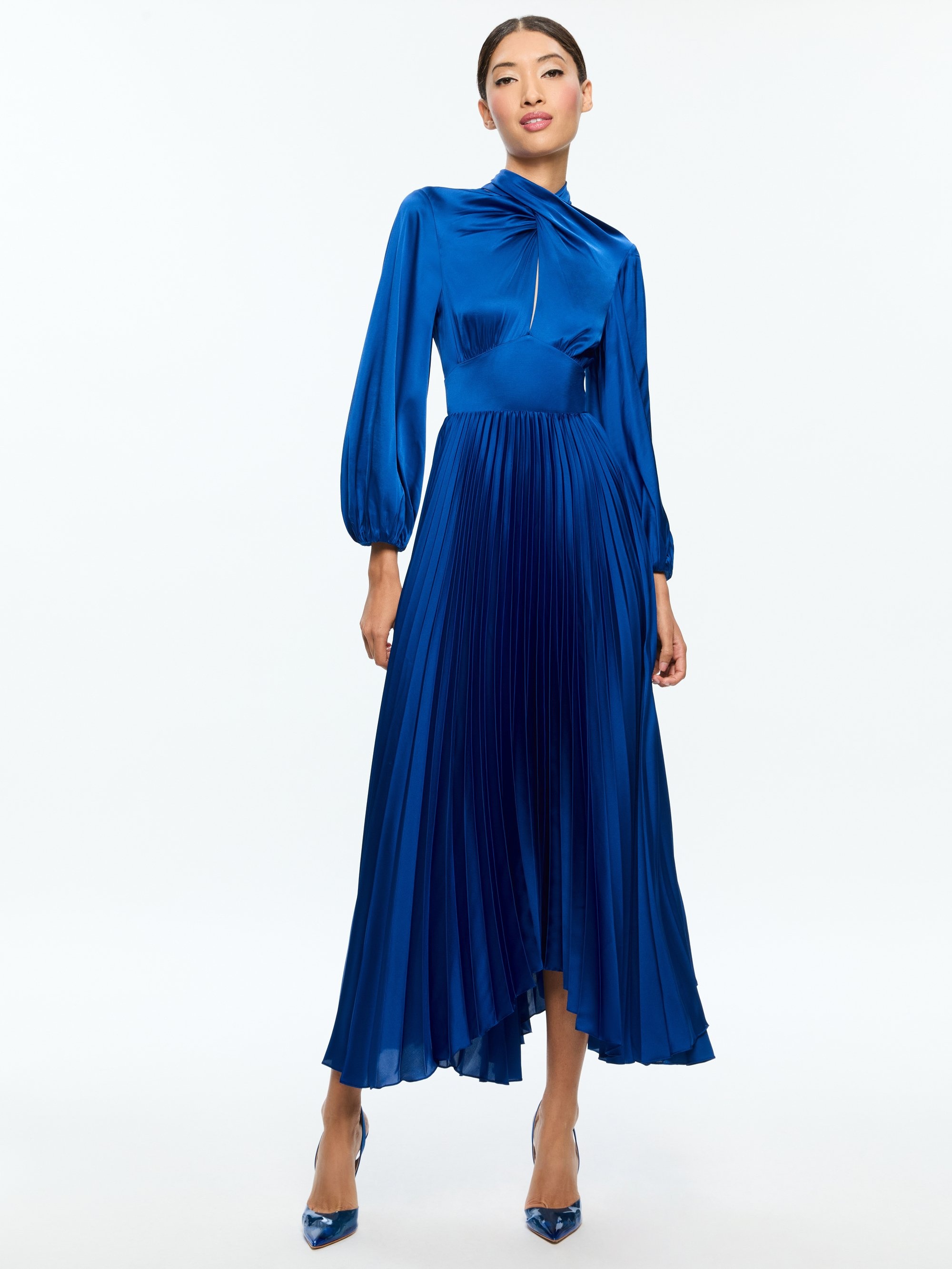 MAHOGANY TWIST NECK PLEATED MAXI DRESS - 5